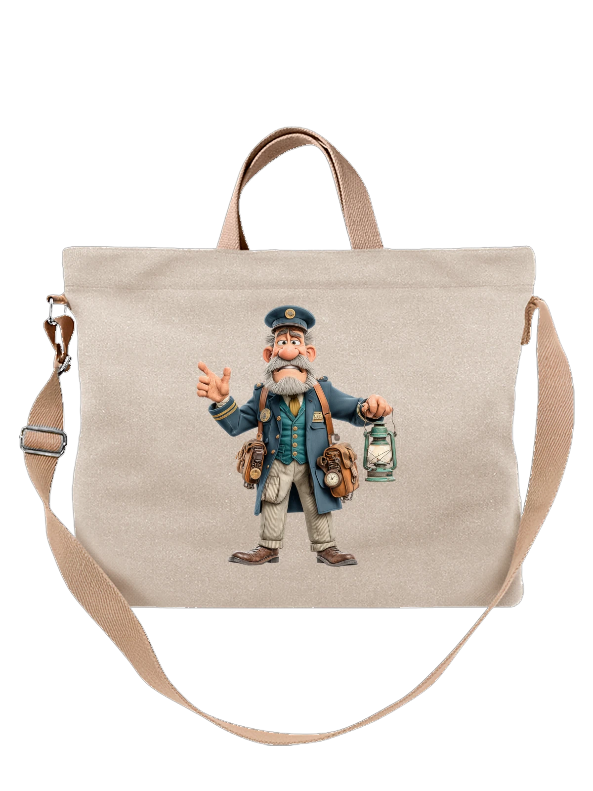 Сумка бежевая с принтом Старый моряк с фонарем и сумками — travel bags — Бежевая, фото 1