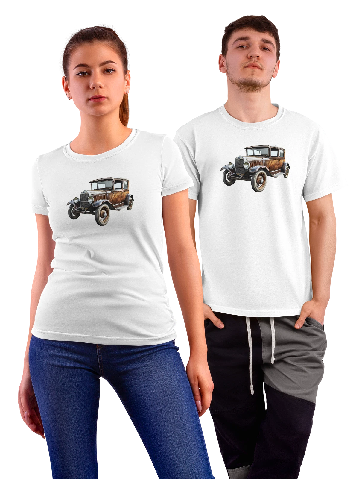Футболка Ретро автомобиль Ford Model A купе белая с принтом — спицевые колеса — Белая, фото 1