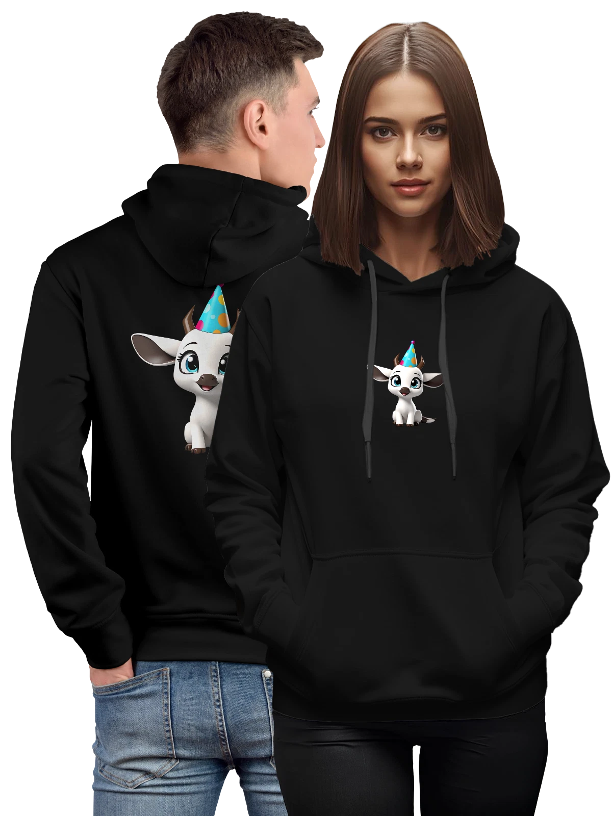 Худи Милый козленок в праздничном колпаке чёрное с принтом — зверек — Чёрная, фото 1