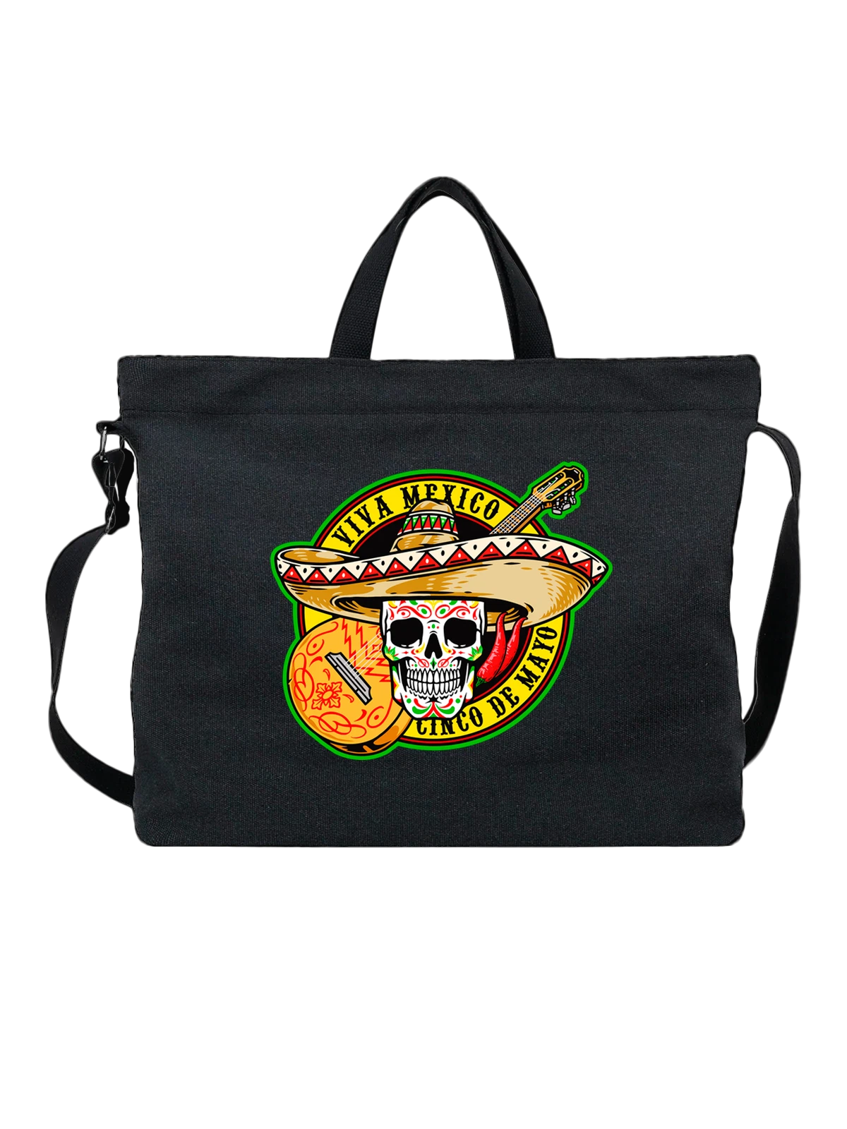 Сумка Череп Cinco de Mayo чёрная с принтом — забавная еда — Чёрная, фото 1