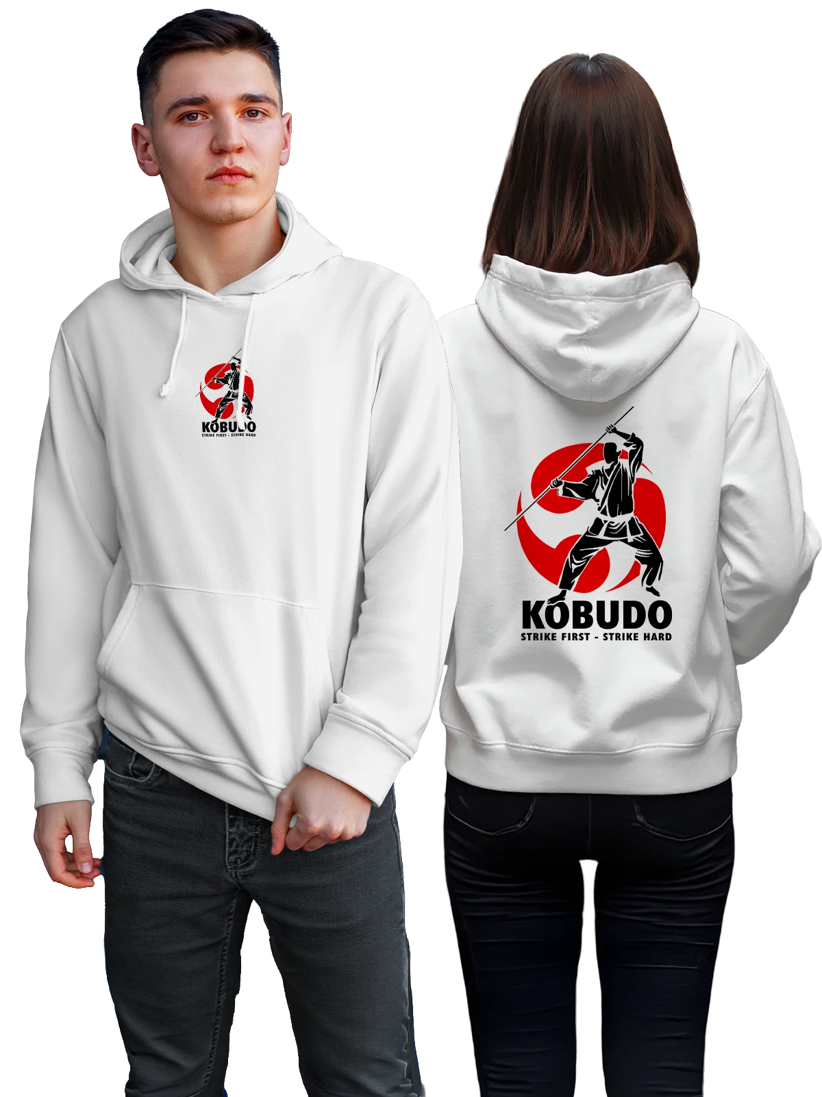 Худи Kobudo с бойцом белое с принтом — футболка подростку — Белая, фото 1