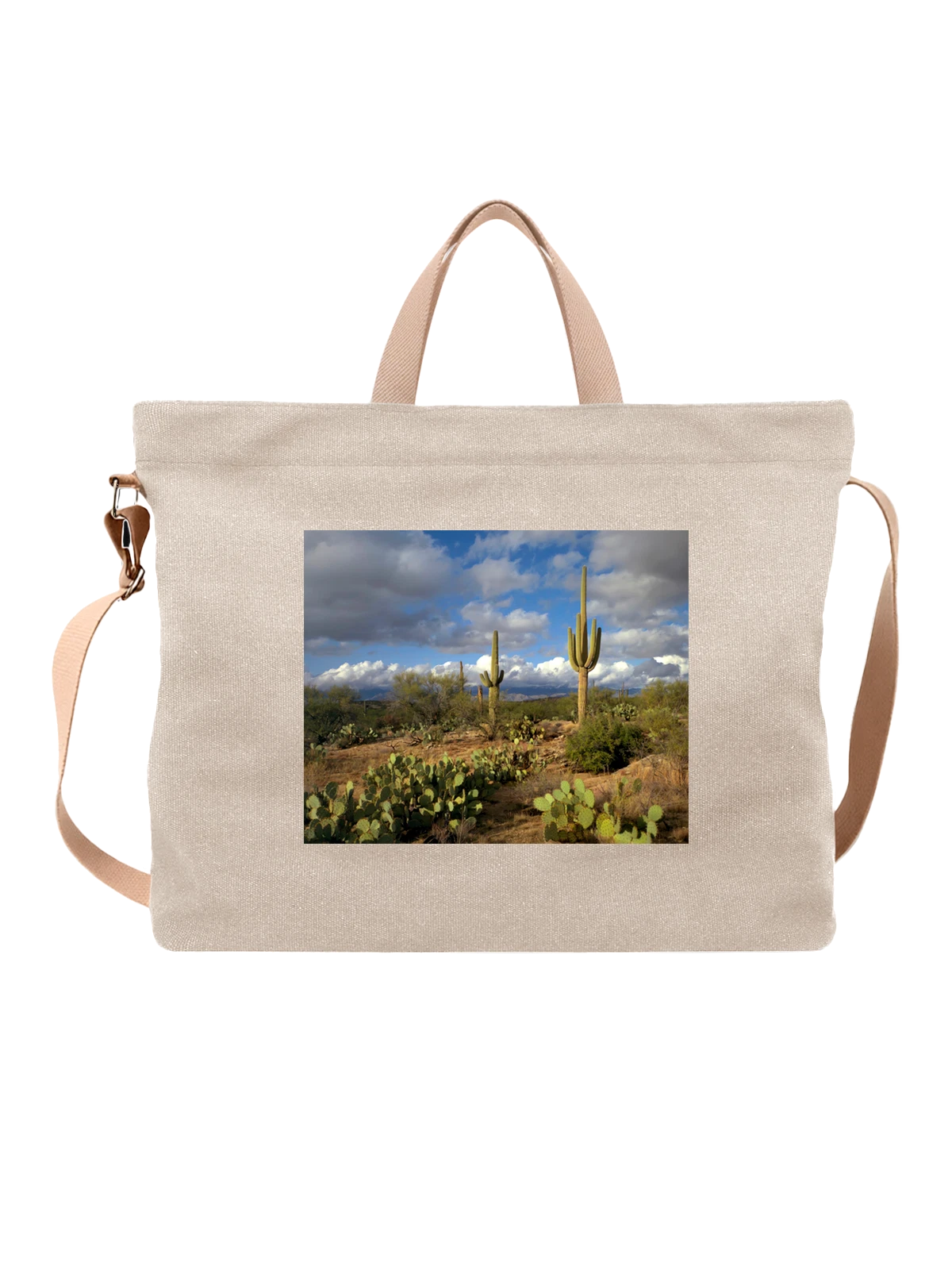 Сумка бежевая с принтом Страна Saguaro National Park Arizona — урбанистический стиль — Бежевая, фото 1