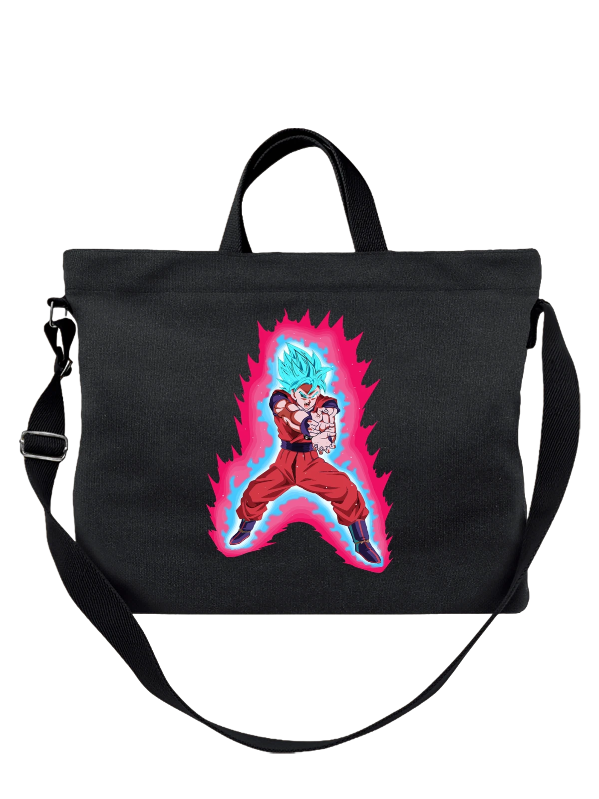 Сумка чёрная с принтом Гоку Super Saiyan Blue — красный боевой костюм — Чёрная, фото 1