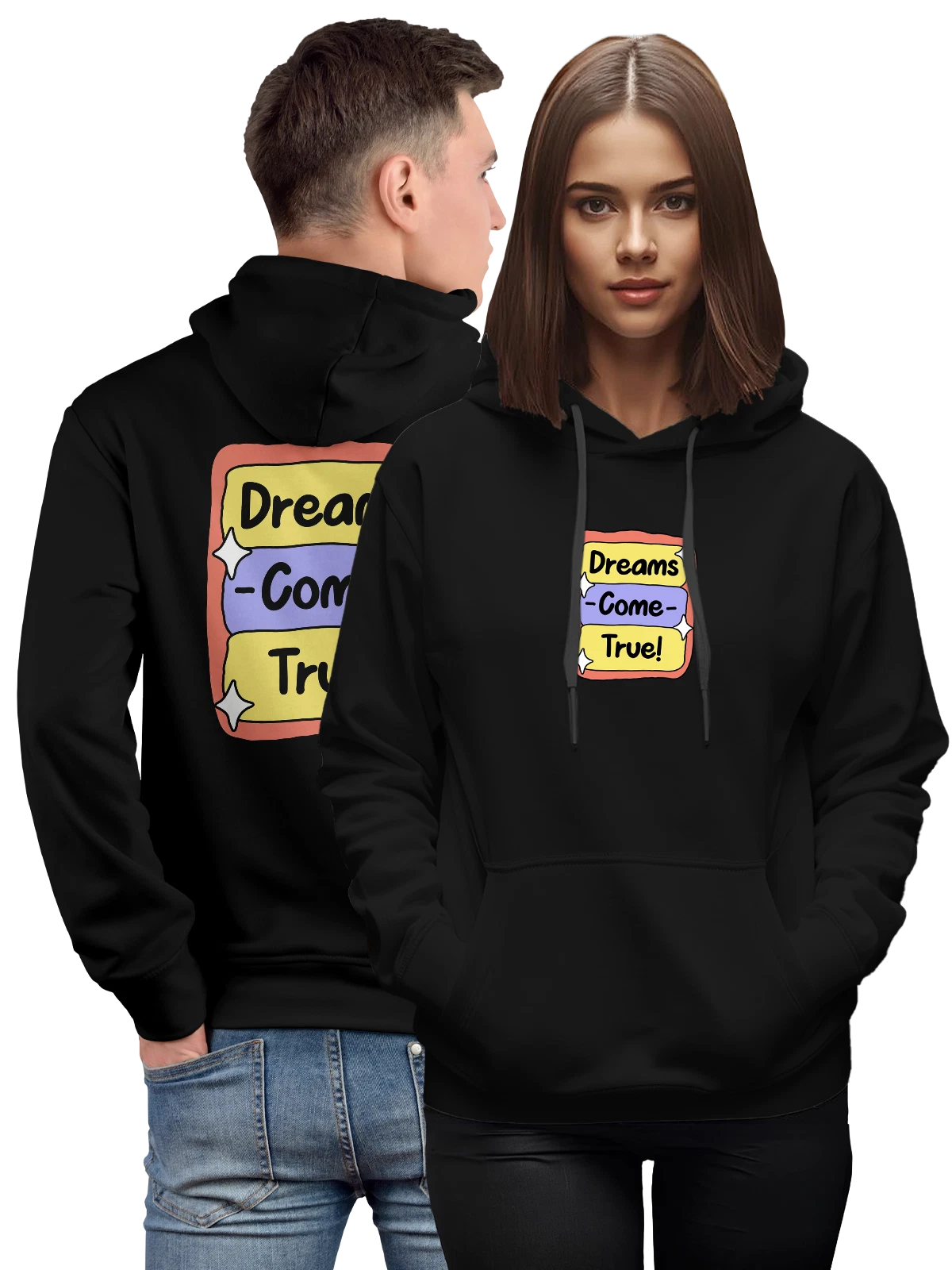 Худи Dreams Come True надпись на принте чёрное с принтом — звёздочки — Чёрная, фото 1