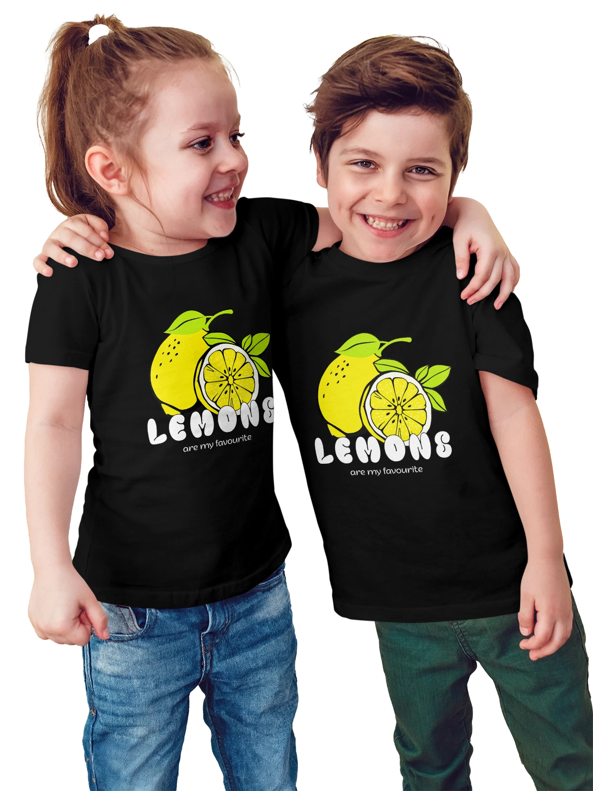 Футболка детская Лимоны lemons чёрная с принтом — растительная пища — Чёрная, фото 1