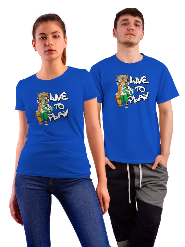 Футболка с тигром жить — Синяя, фото 1