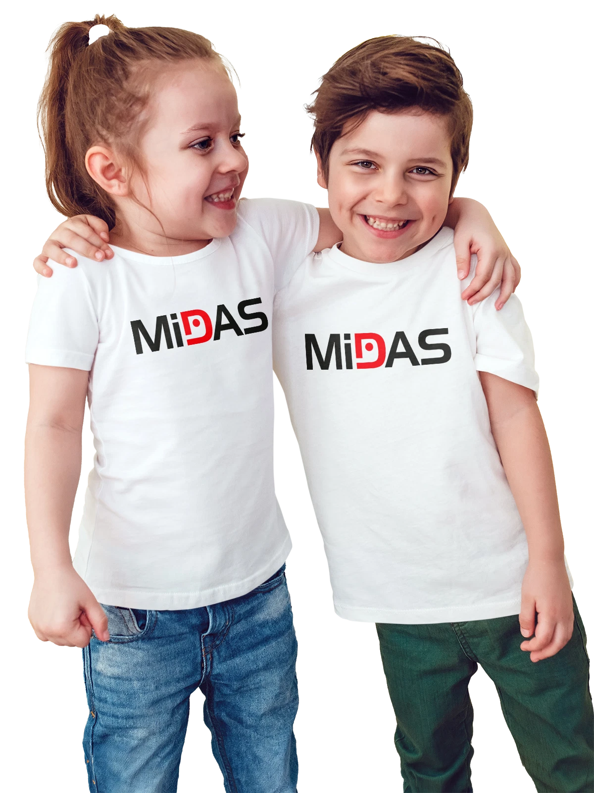 Футболка детская Midas белая с принтом — современная айдентика — Белая, фото 1