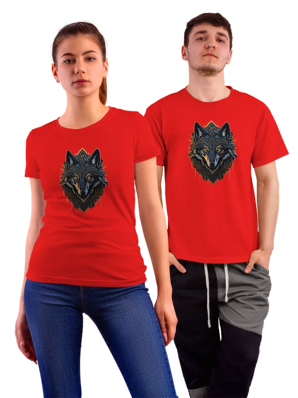 Футболка Волк Wolf аниме животное дикая природа — Красная, фото 1