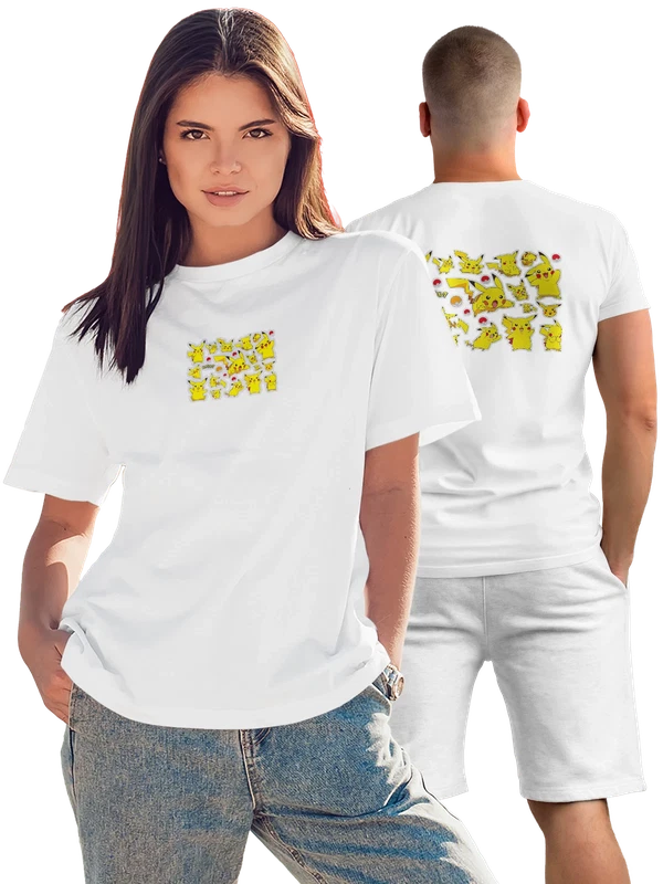 Футболка пикачу стикеры — Белая, фото 1