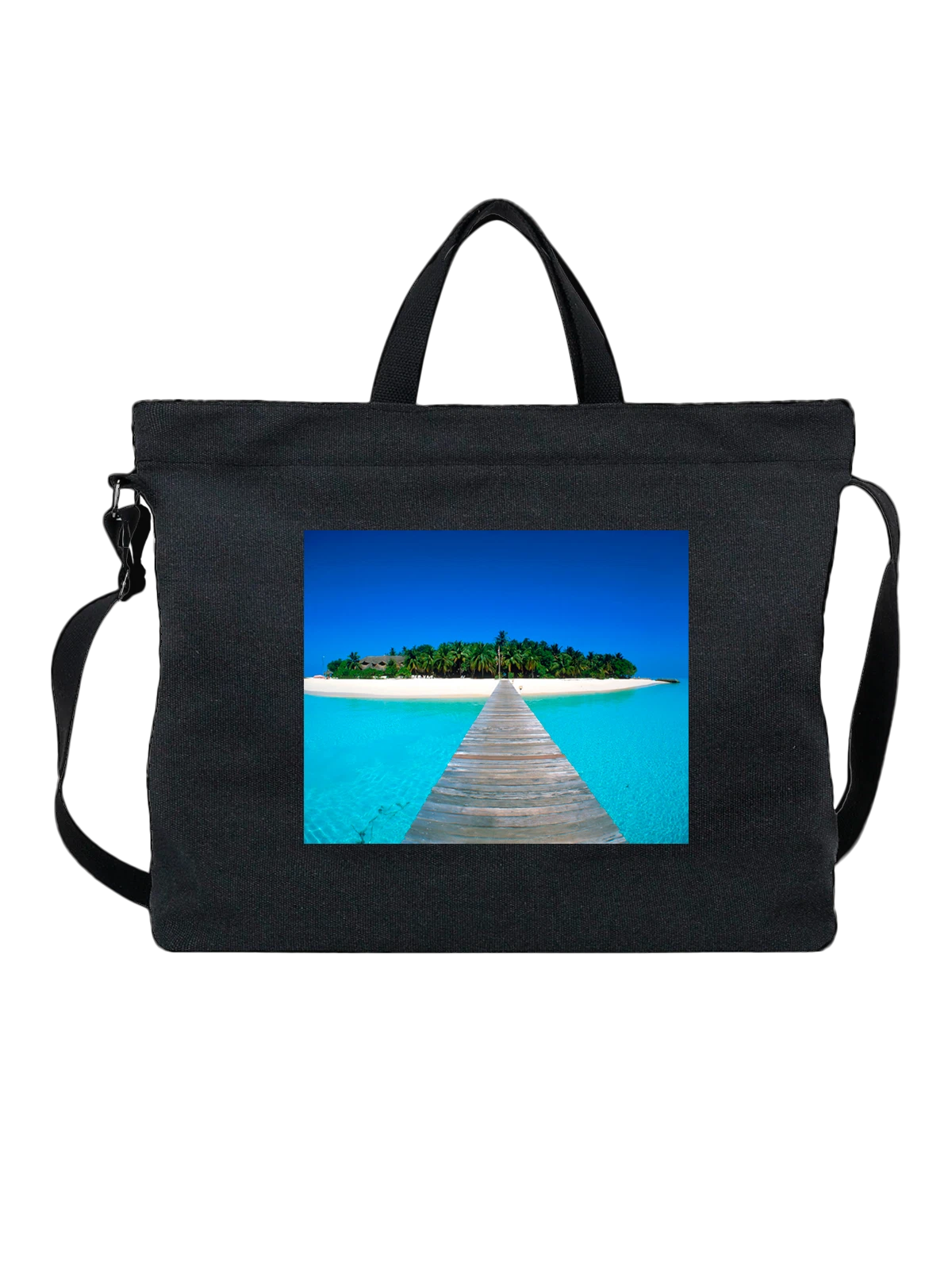 Сумка чёрная с принтом Страна Vabbinfaru Island Maldives исландия — туристический маршрут — Чёрная, фото 1