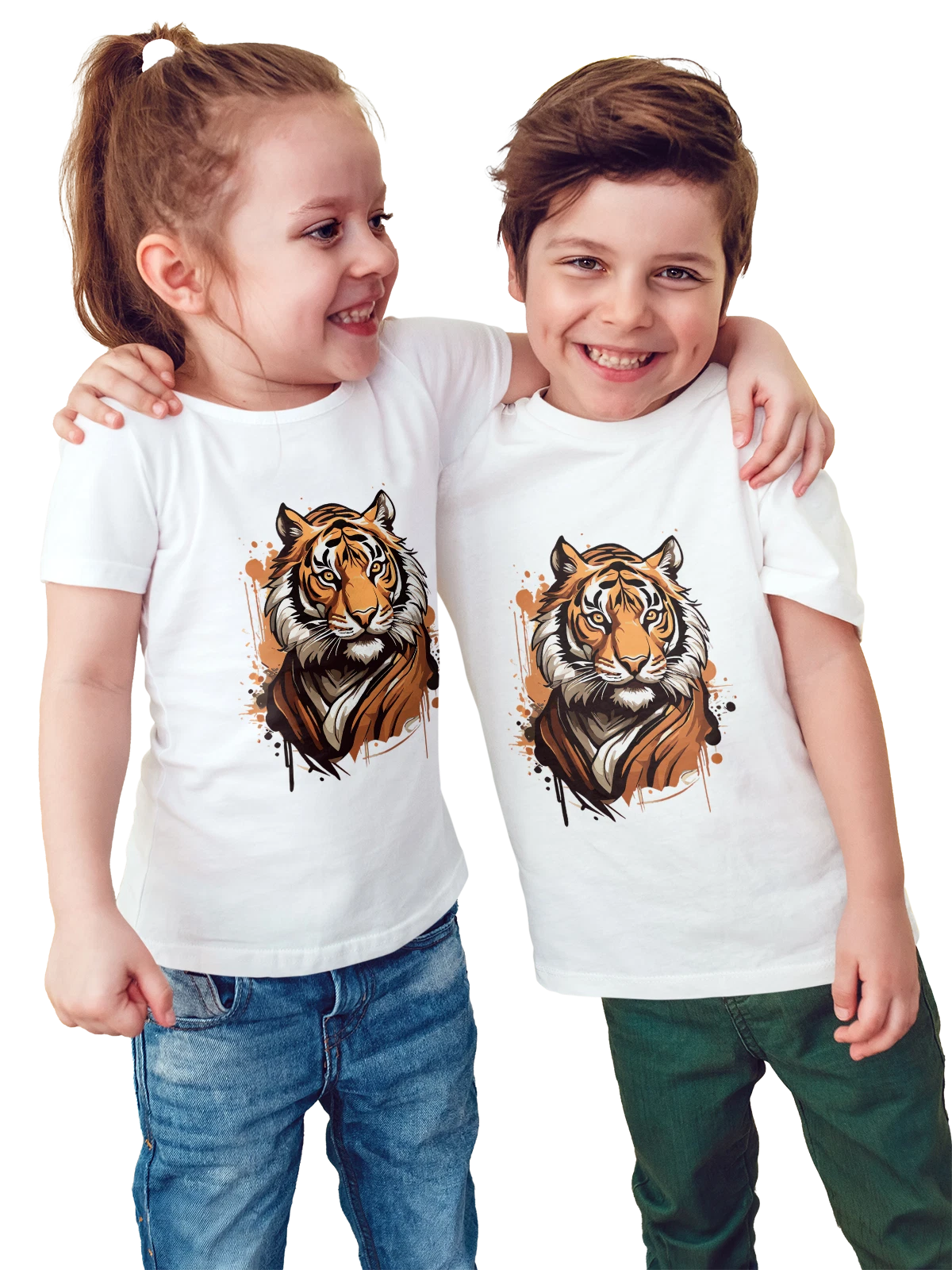 Футболка детская Тигр Tiger Дикий Мир Хищник белая с принтом — крупный кот — Белая, фото 1