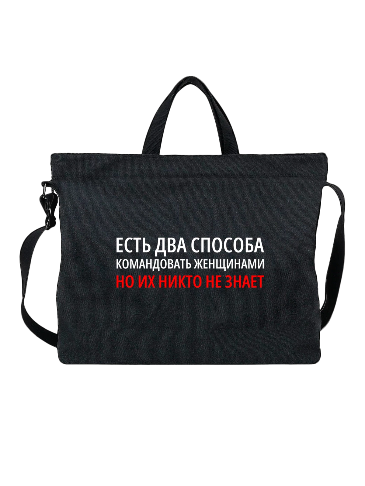 Сумка с надписью командовать женщиной чёрная с принтом — подарок с юмором — Чёрная, фото 1