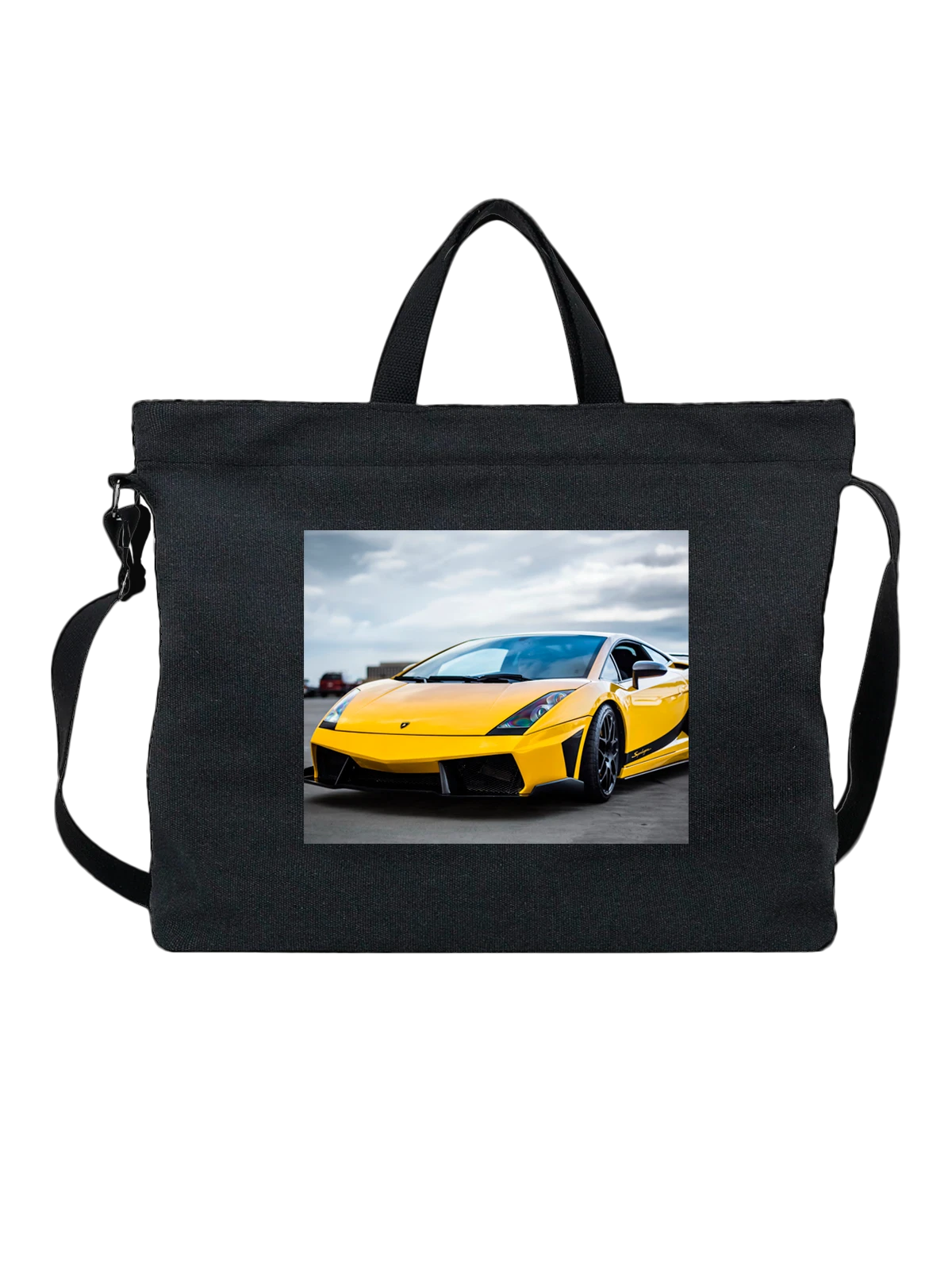 Сумка чёрная с принтом Машина Lamborghini — мощный двигатель — Чёрная, фото 1