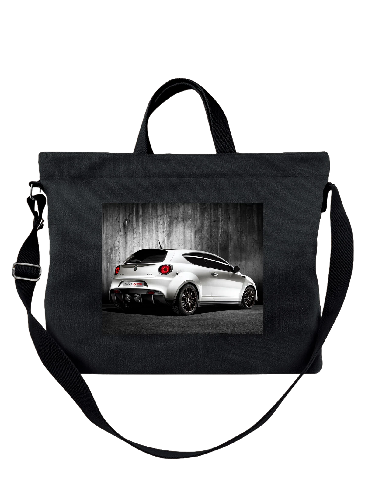 Сумка чёрная с принтом Машина Alfa Romeo MiTo GTA — выразительный кузов — Чёрная, фото 1