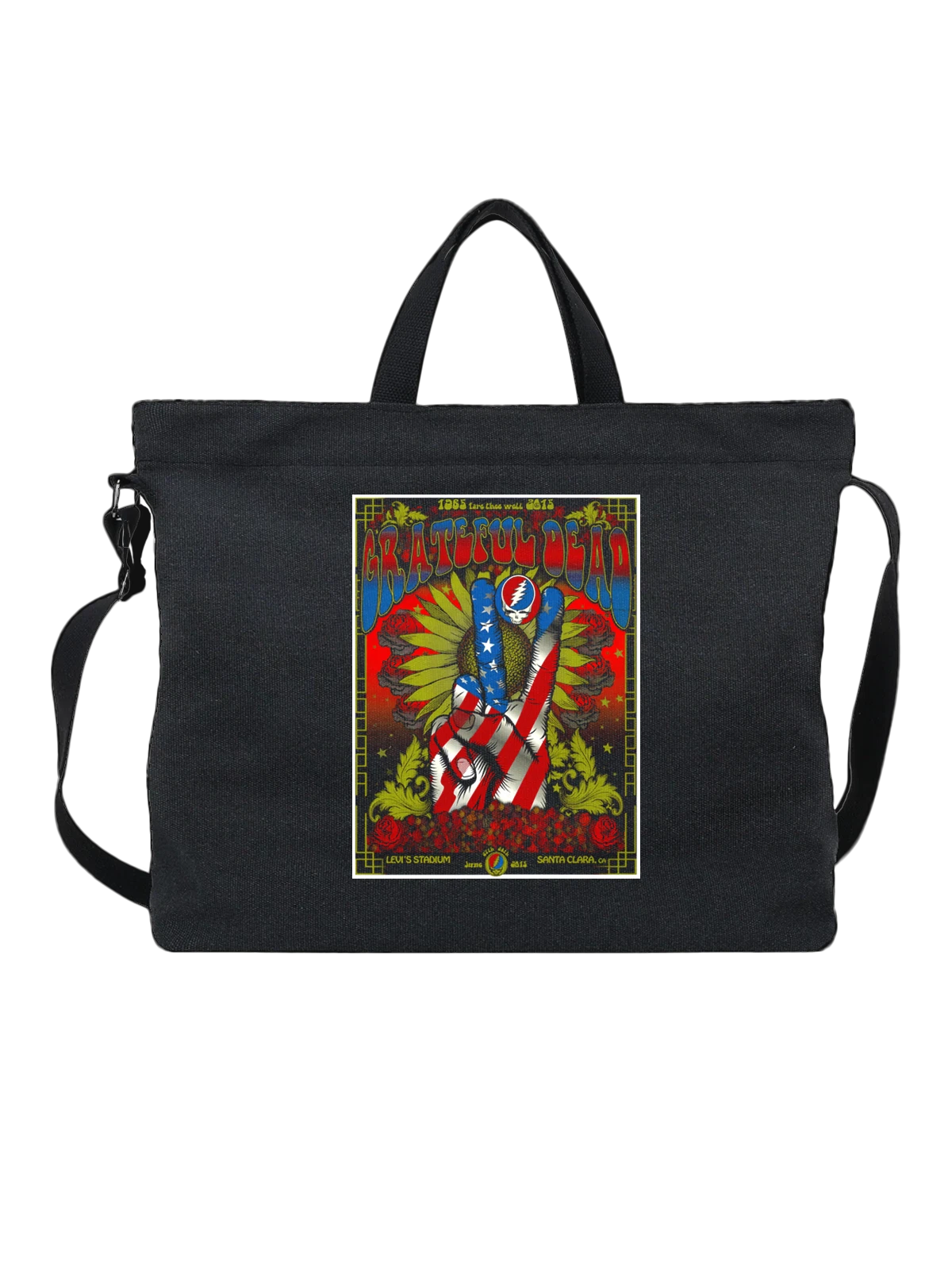 Сумка Медведь Grateful Dead с американским флагом чёрная с принтом — психоделический постер — Чёрная, фото 1