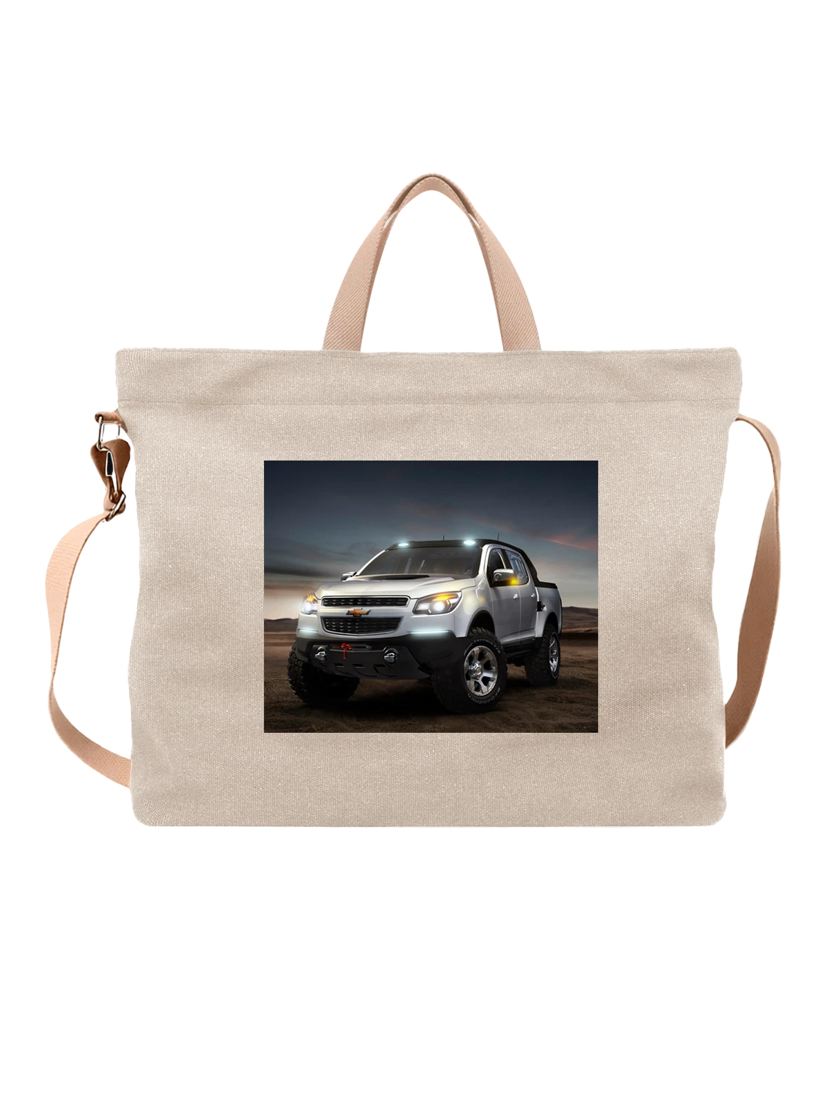 Сумка бежевая с принтом Машина Chevrolet — тюнинг автомобиля — Бежевая, фото 1