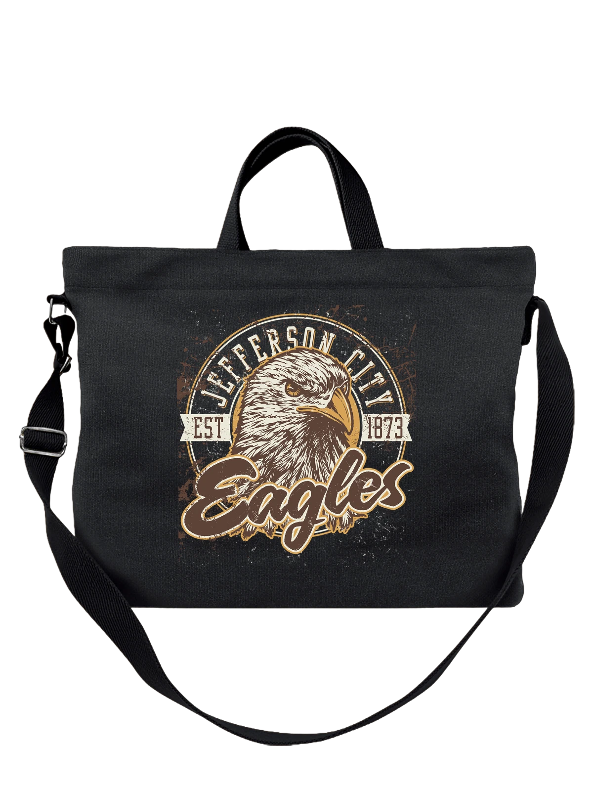 Сумка чёрная с принтом с белоголовым орланом Eagles EST 1973 — голова орлана — Чёрная, фото 1