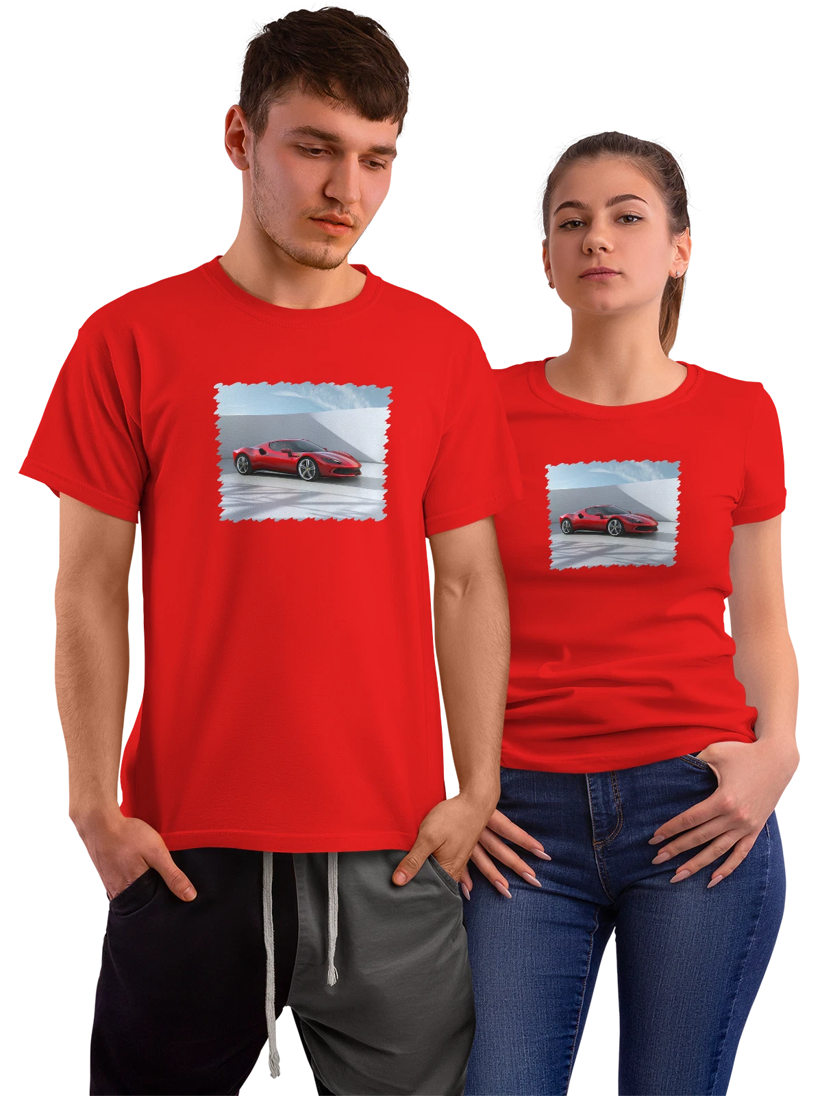 Футболка Машина Ferrari 296 GTB Красные красная с принтом — тюнинг автомобиля — Красная, фото 1