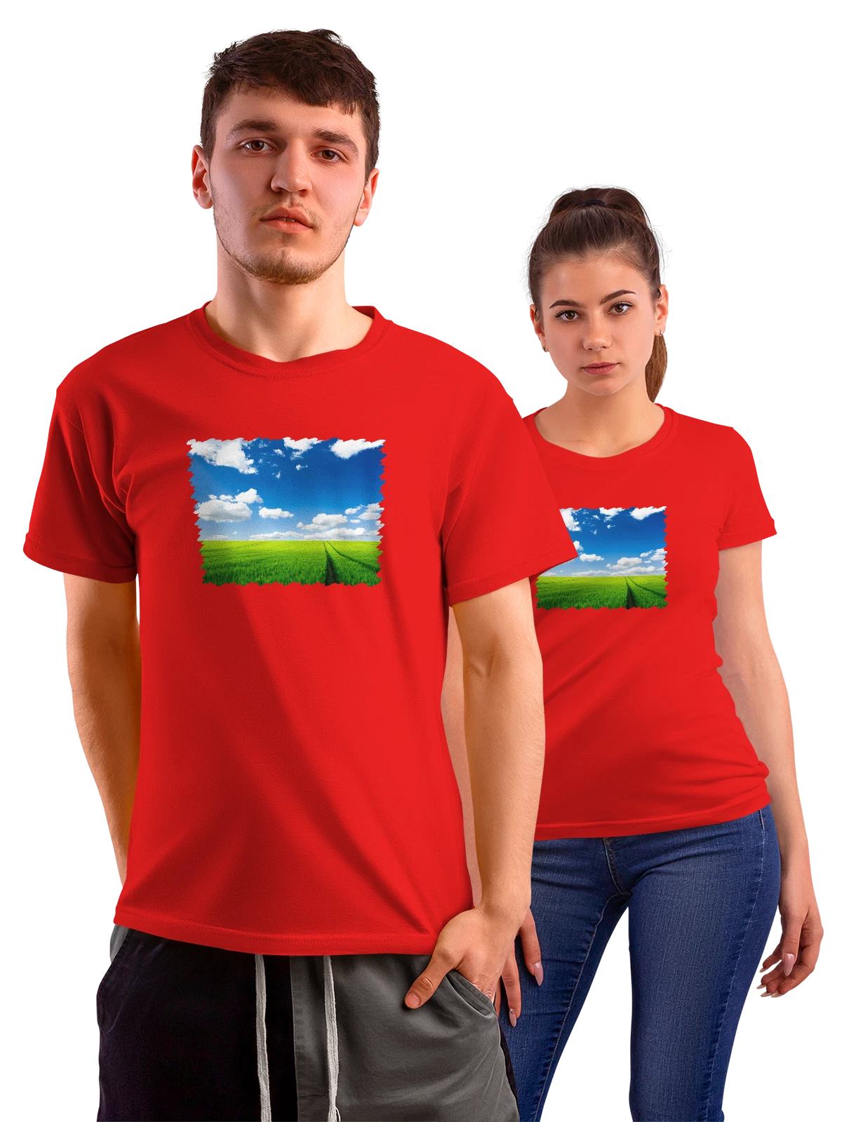 Футболка Природа Green Grass Traces красная с принтом — путешествия — Красная, фото 1