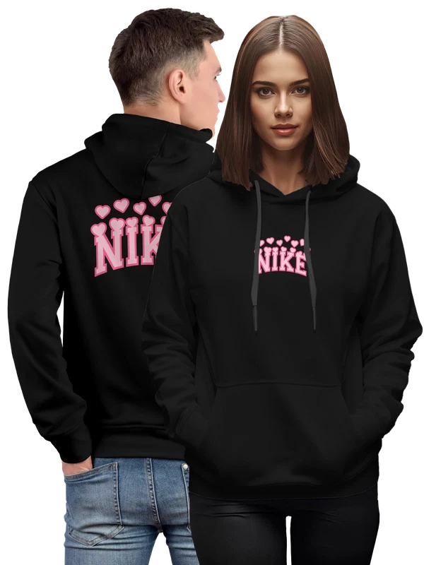 Худи NIKE с розовым логотипом и сердцами крупно — Чёрная, фото 1