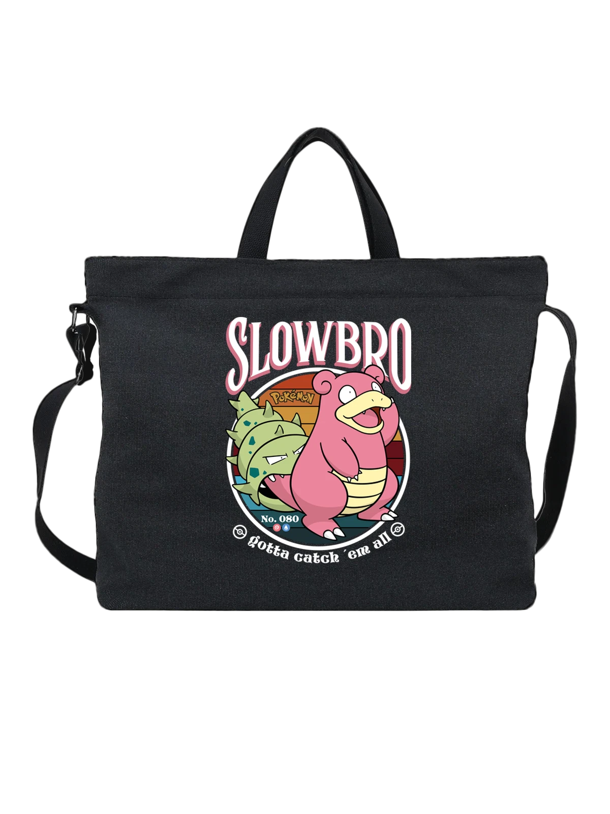 Сумка чёрная с принтом Slowbro Покемон номер 080 из Pokémon — психический покемон — Чёрная, фото 1