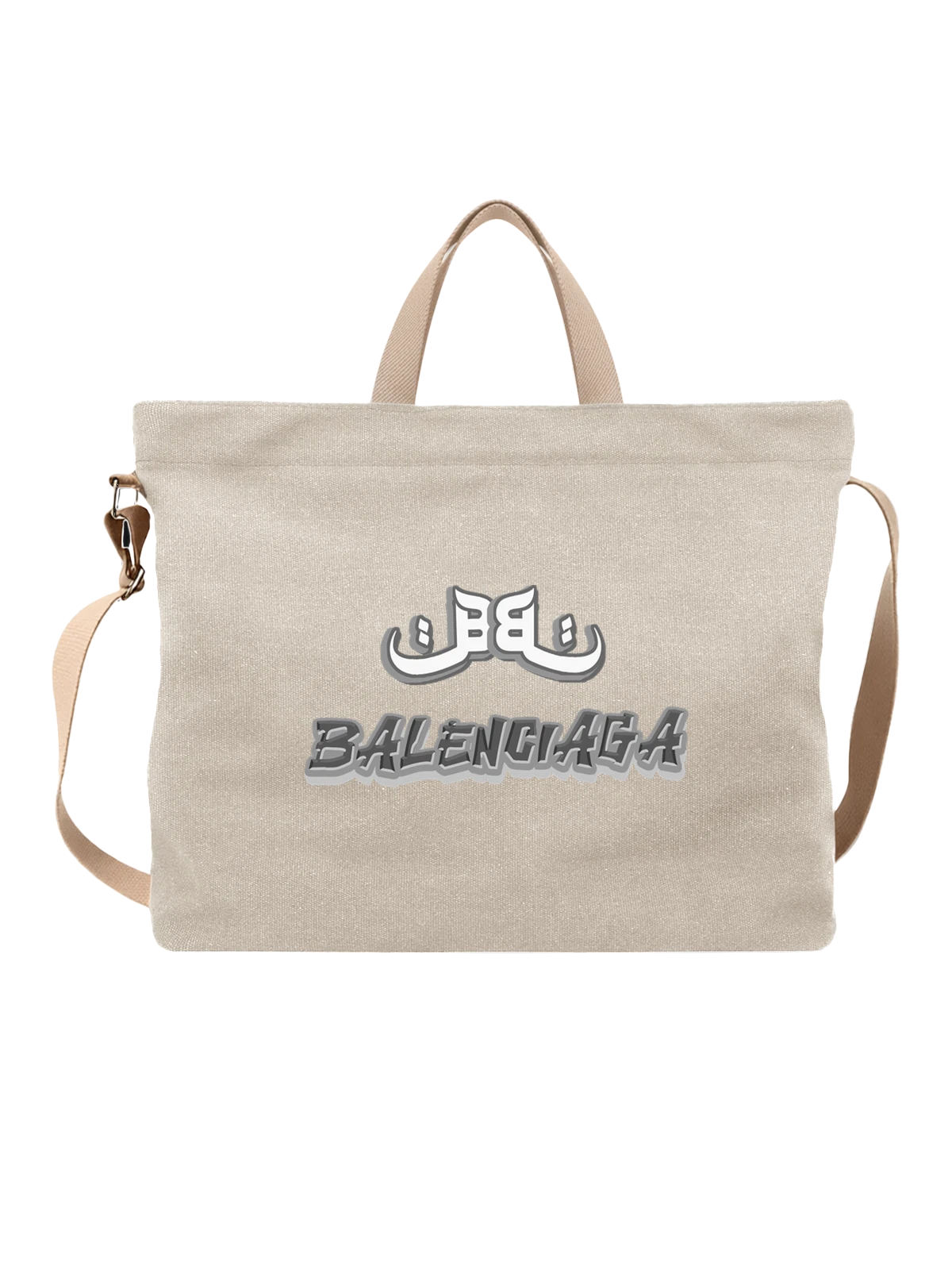 Сумка Balenciaga с крупным логотипом и буквой B белая с принтом — графический логотип — Белая, фото 1