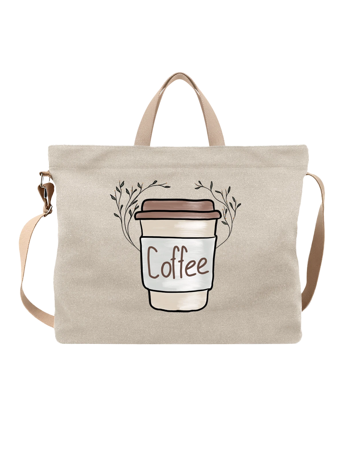 Сумка бежевая с принтом с бумажным стаканом кофе Coffee — кофейная чашка — Бежевая, фото 1