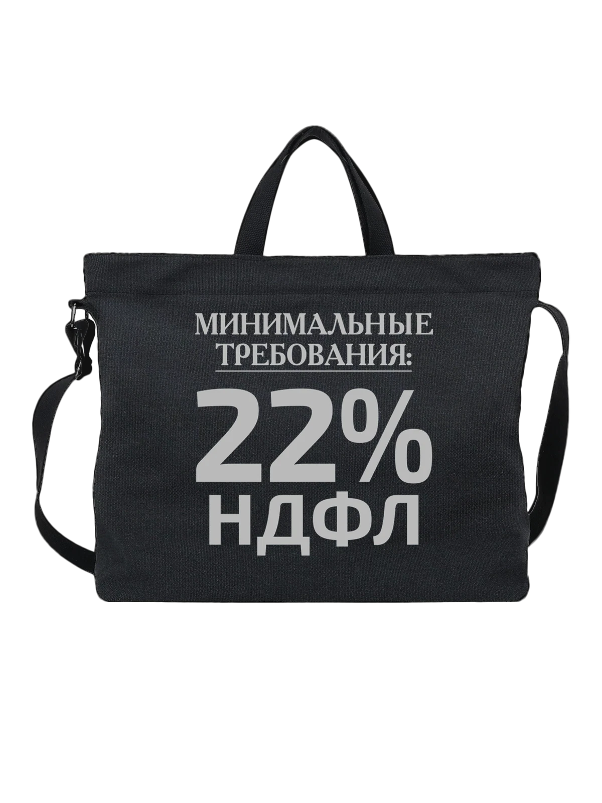 Сумка Надпись НДФЛ 22 чёрная с принтом — подарок с юмором — Чёрная, фото 1