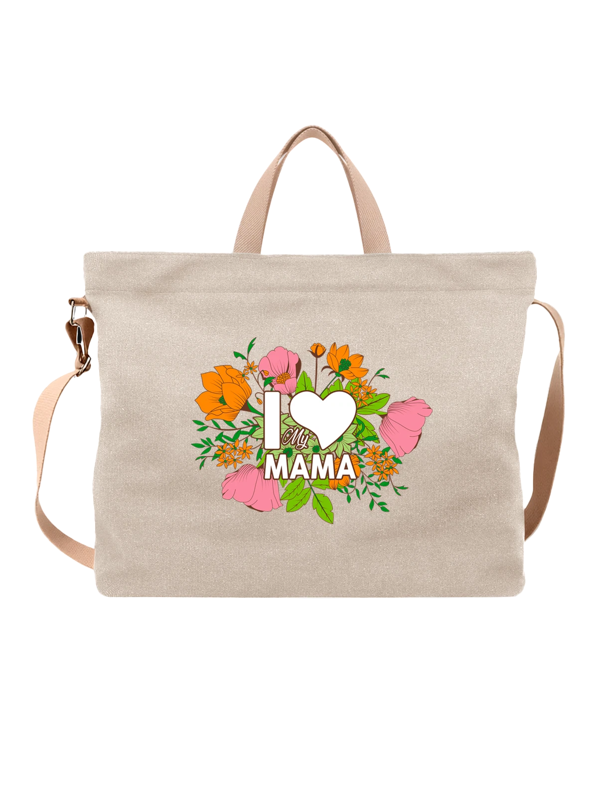 Сумка с надписью I love my mama белая с принтом — парный образ — Белая, фото 1