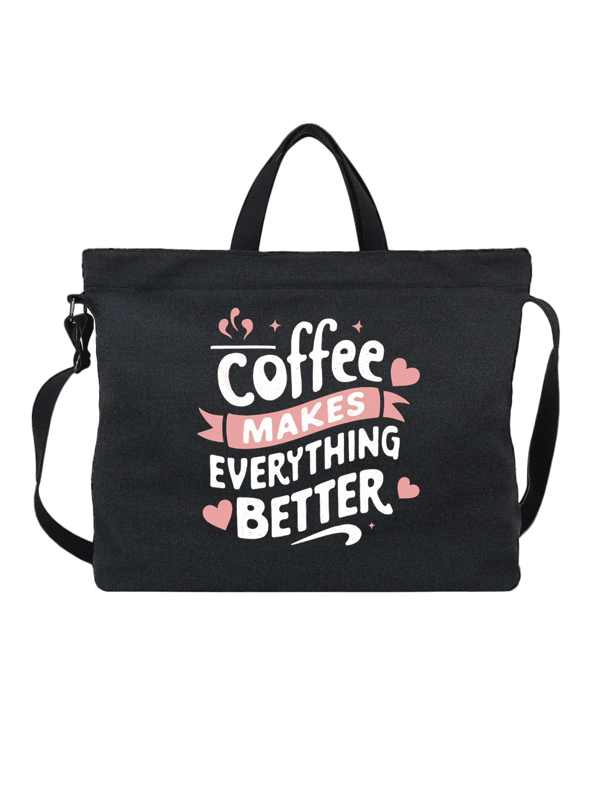 Сумка чёрная с принтом с надписью Coffee Makes Everything Better — баннер — Чёрная, фото 1