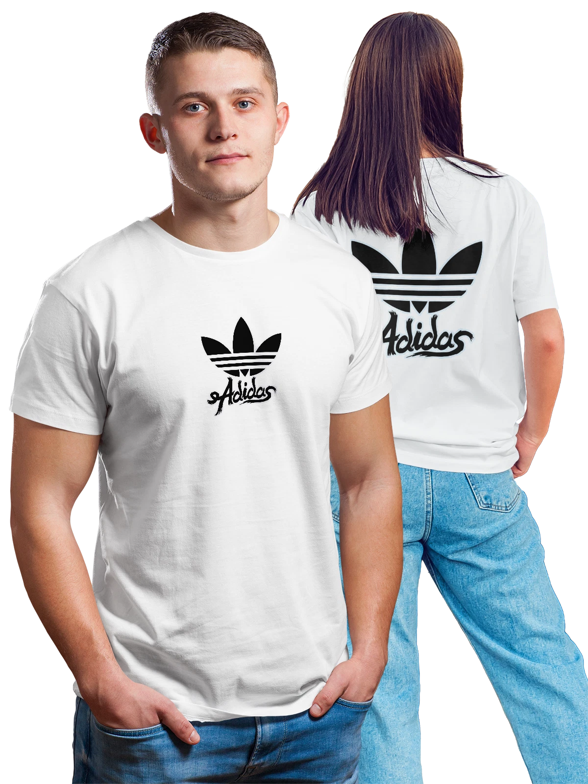 Футболка Adidas белая с принтом на спине — подчеркивающий росчерк — Белая, фото 1