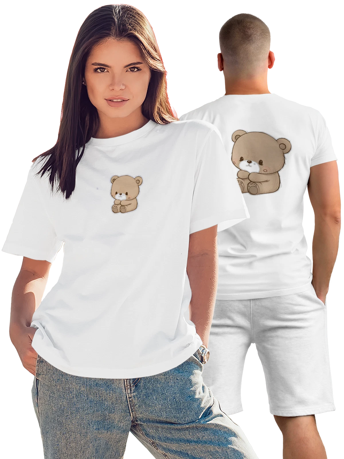 Футболка с милым плюшевым медвежонком белая с принтом на спине — kawaii — Белая, фото 1
