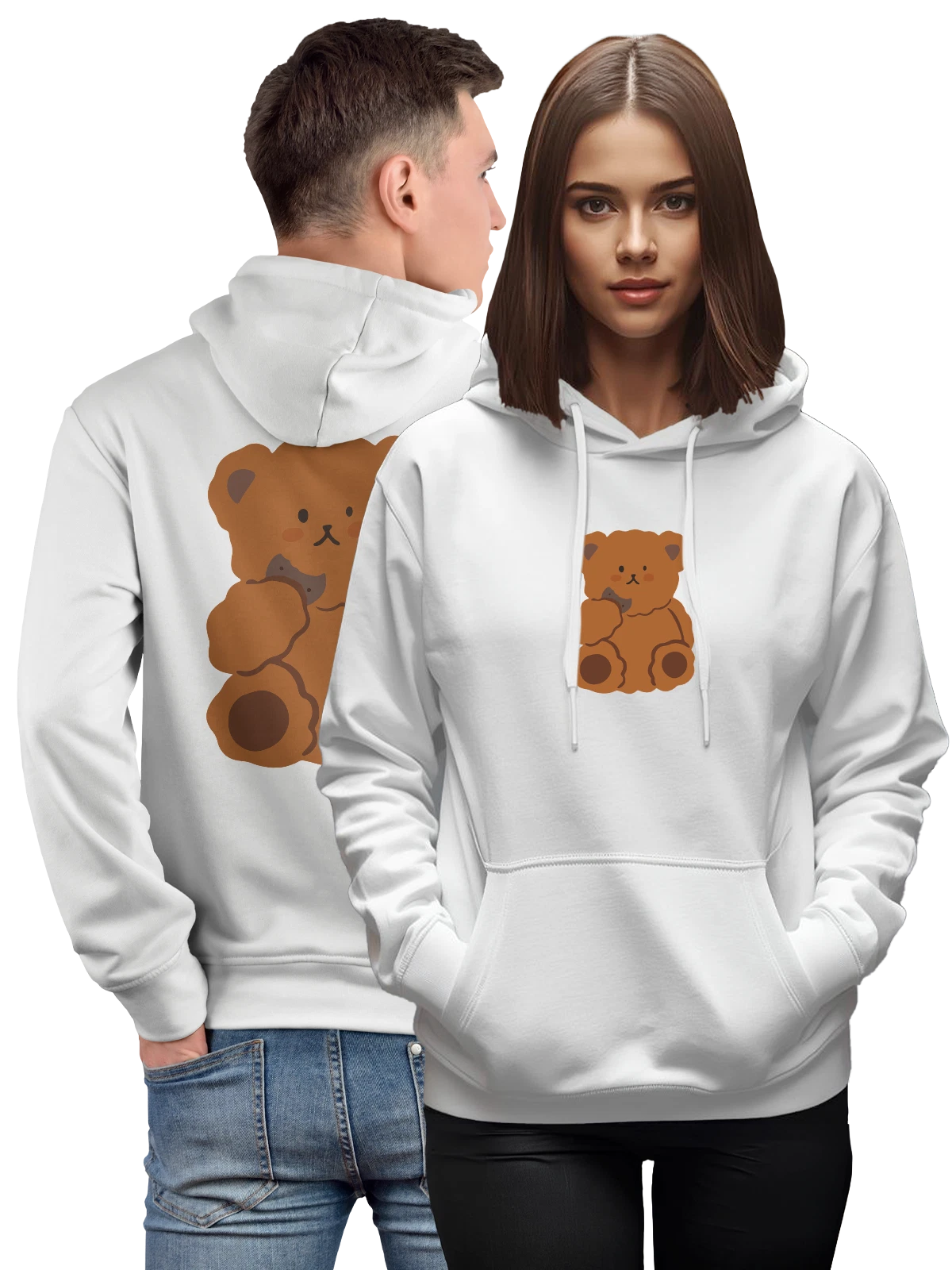 Худи с kawaii bear и печеньем белое с принтом — plush toy bear — Белая, фото 1