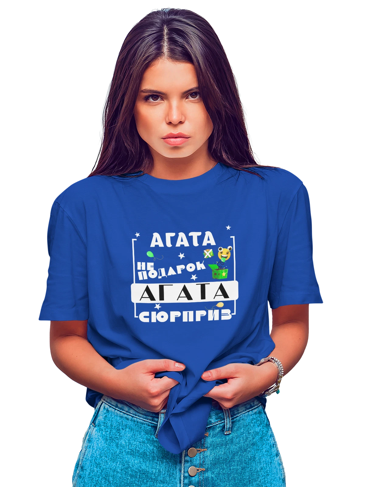 Футболка Имя Агата Гата синяя с принтом — надпись с именем — Синяя, фото 1