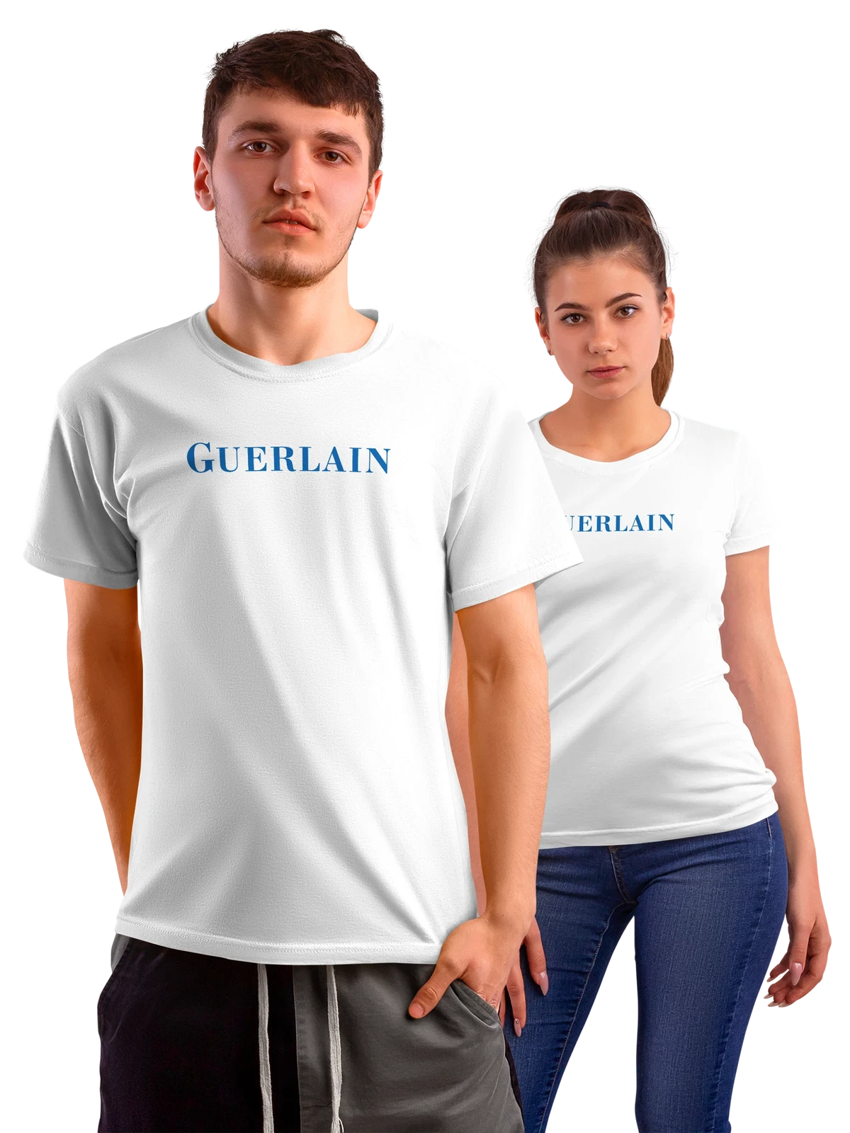 Футболка Guerlain белая с принтом — элегантный вордмарк — Белая, фото 1