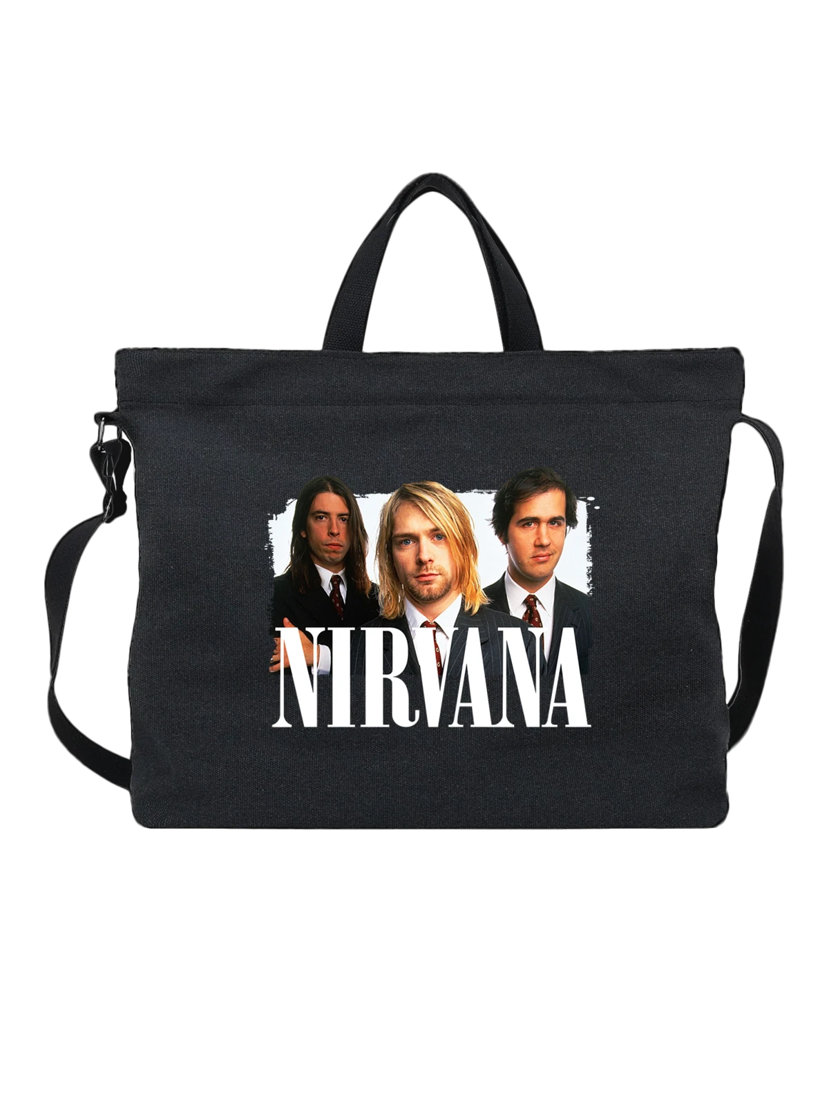 Сумка C группой Nirvana Нирвана чёрная с принтом — grunge — Чёрная, фото 1