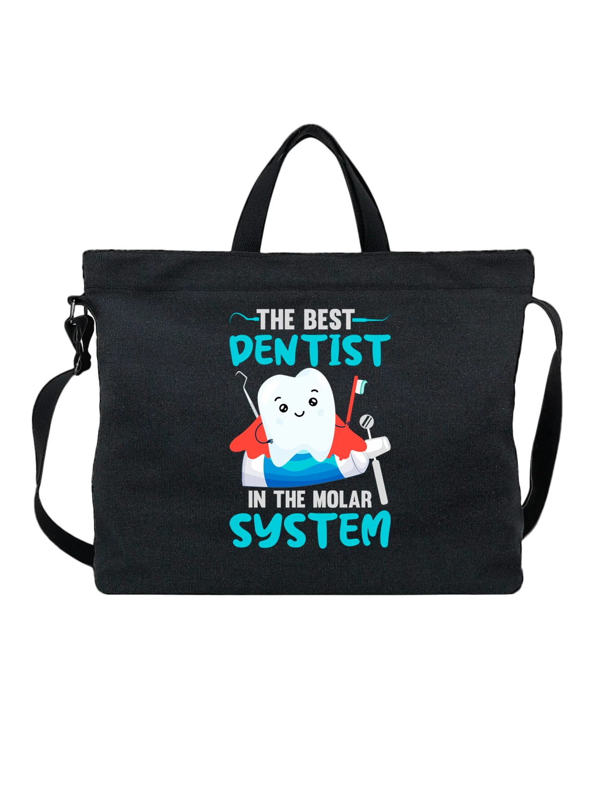 Сумка Зуб с щеткой the best dentist чёрная с принтом — забавная еда — Чёрная, фото 1