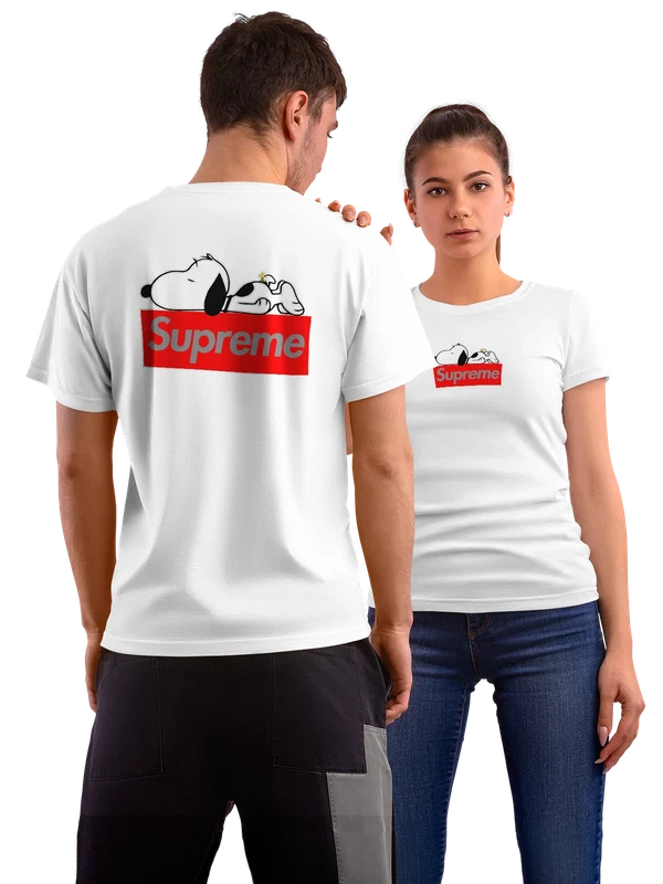 Футболка Supreme с лежащими фигурками и надписью — Белая, фото 1