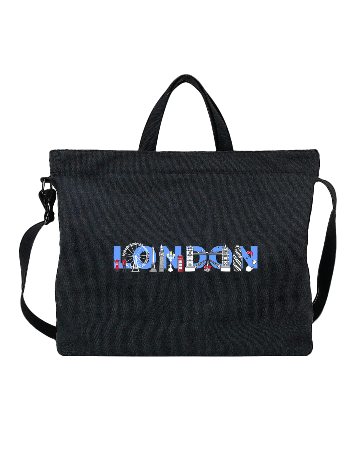 Сумка с надписью Лондон London чёрная с принтом — название города — Чёрная, фото 1