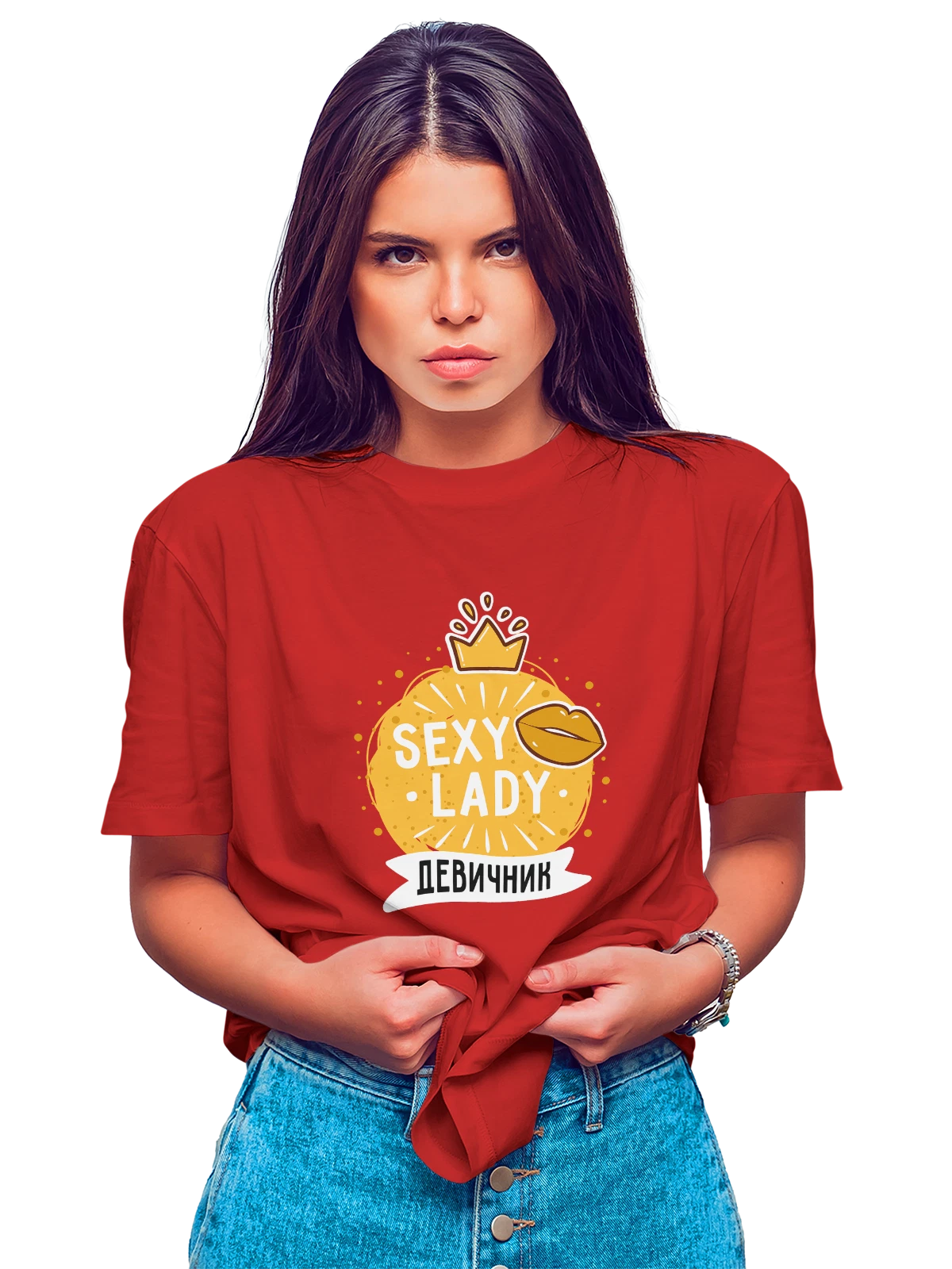 Футболка на девичник sexy lady красная с принтом — футболка подростку — Красная, фото 1