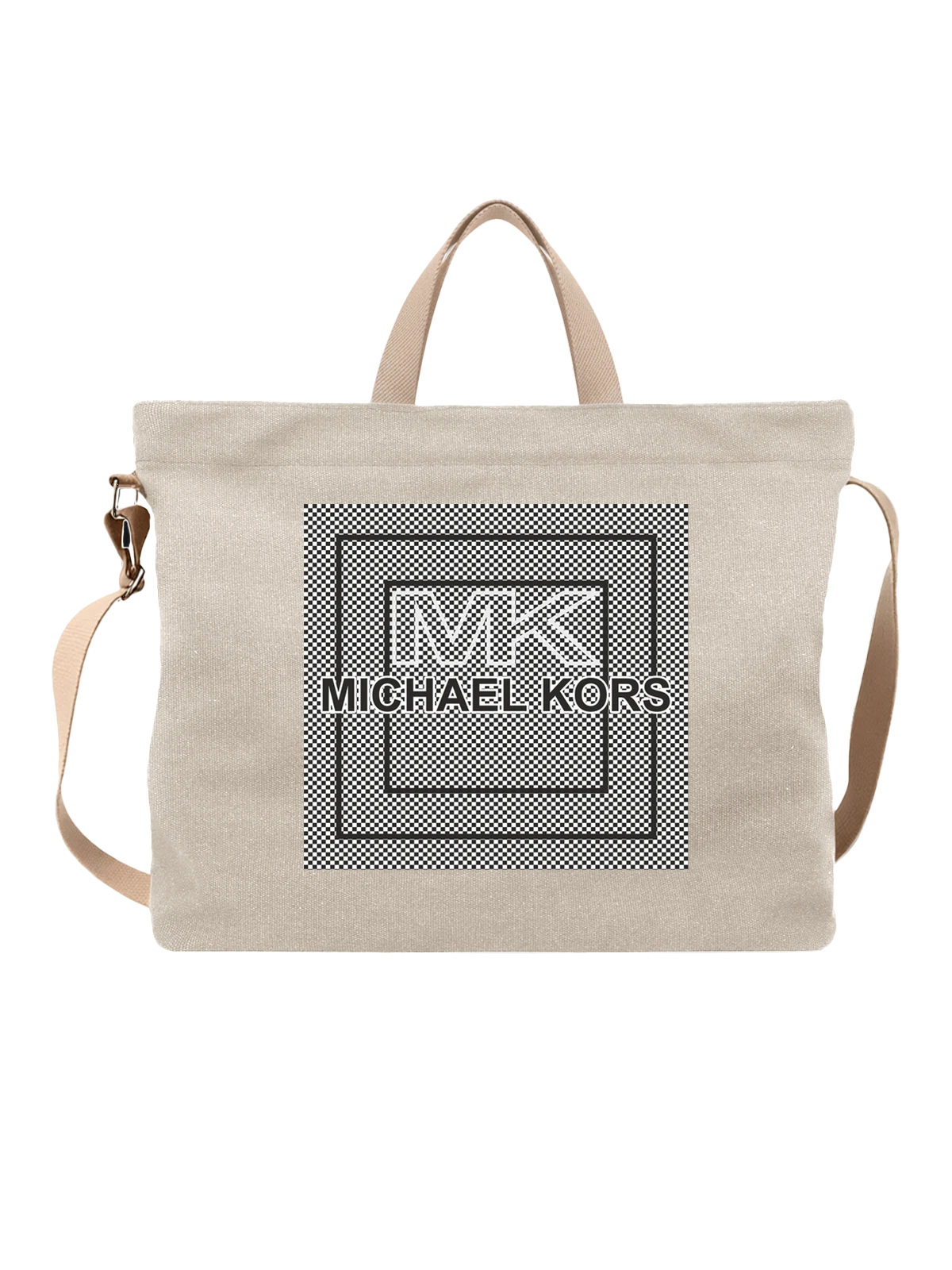 Сумка Michael Kors MK логотип в квадрате белая с принтом — черно белая графика — Белая, фото 1