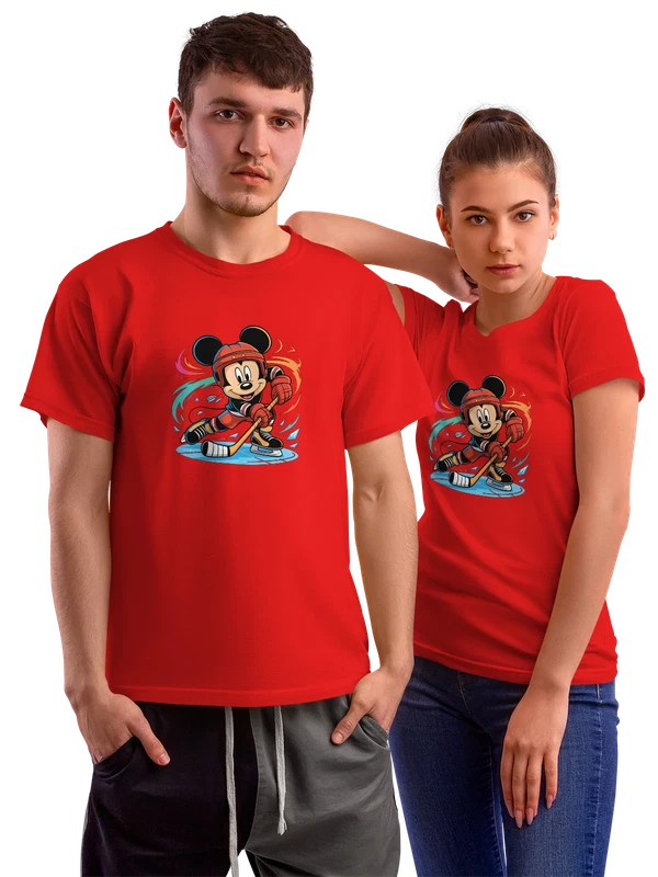 Футболка Микки Маус Mickey Mouse хоккей мультфильм спортсмен — Красная, фото 1