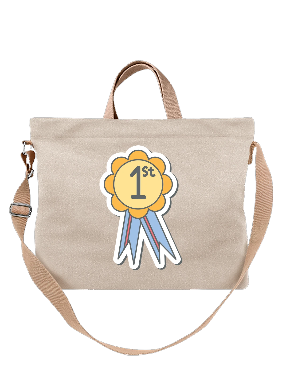 Сумка бежевая с принтом с медалью за 1-е место и лентами — competition award — Бежевая, фото 1