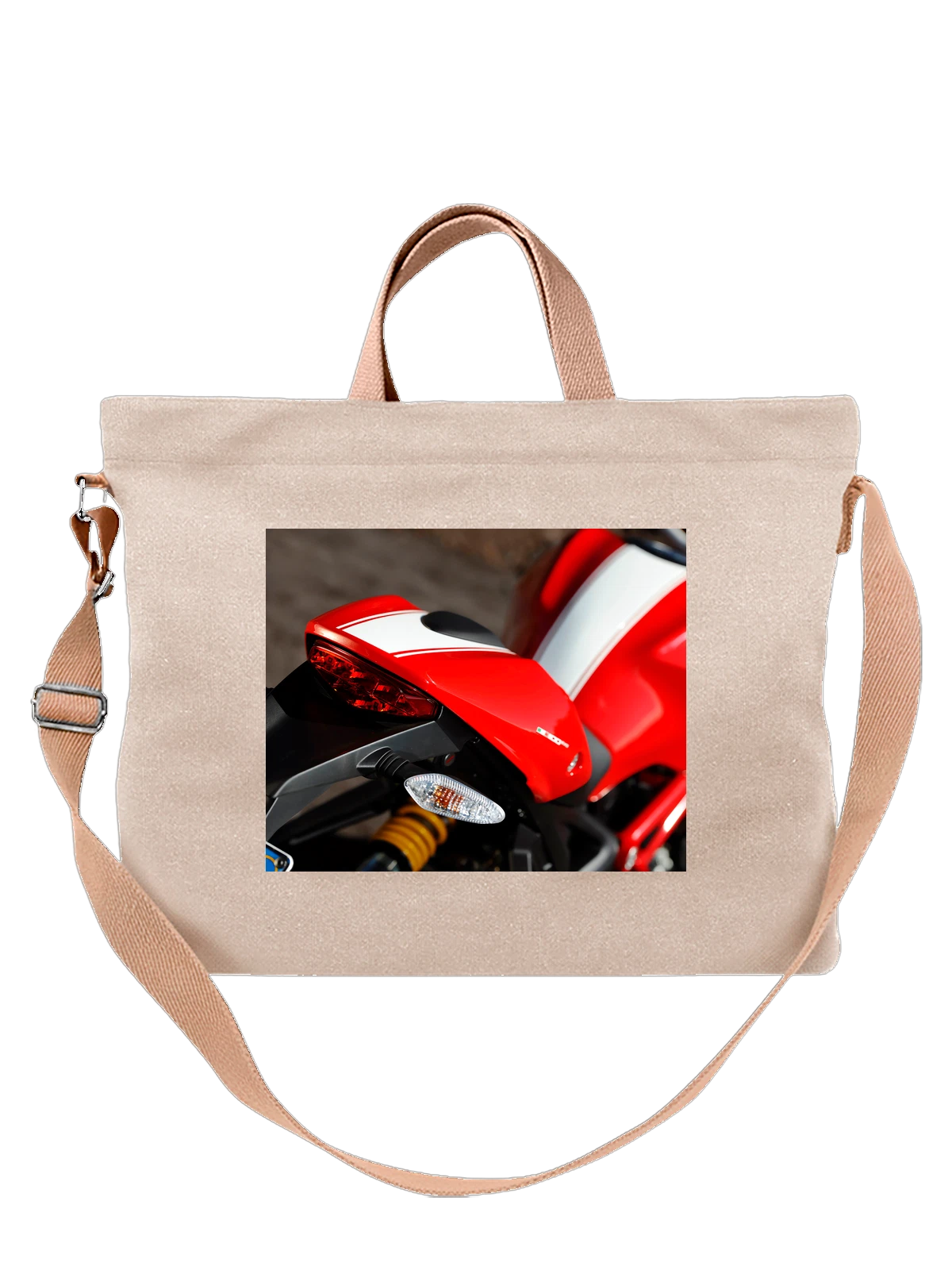 Сумка бежевая с принтом Мотоцикл ducati — фанат мототехники — Бежевая, фото 1