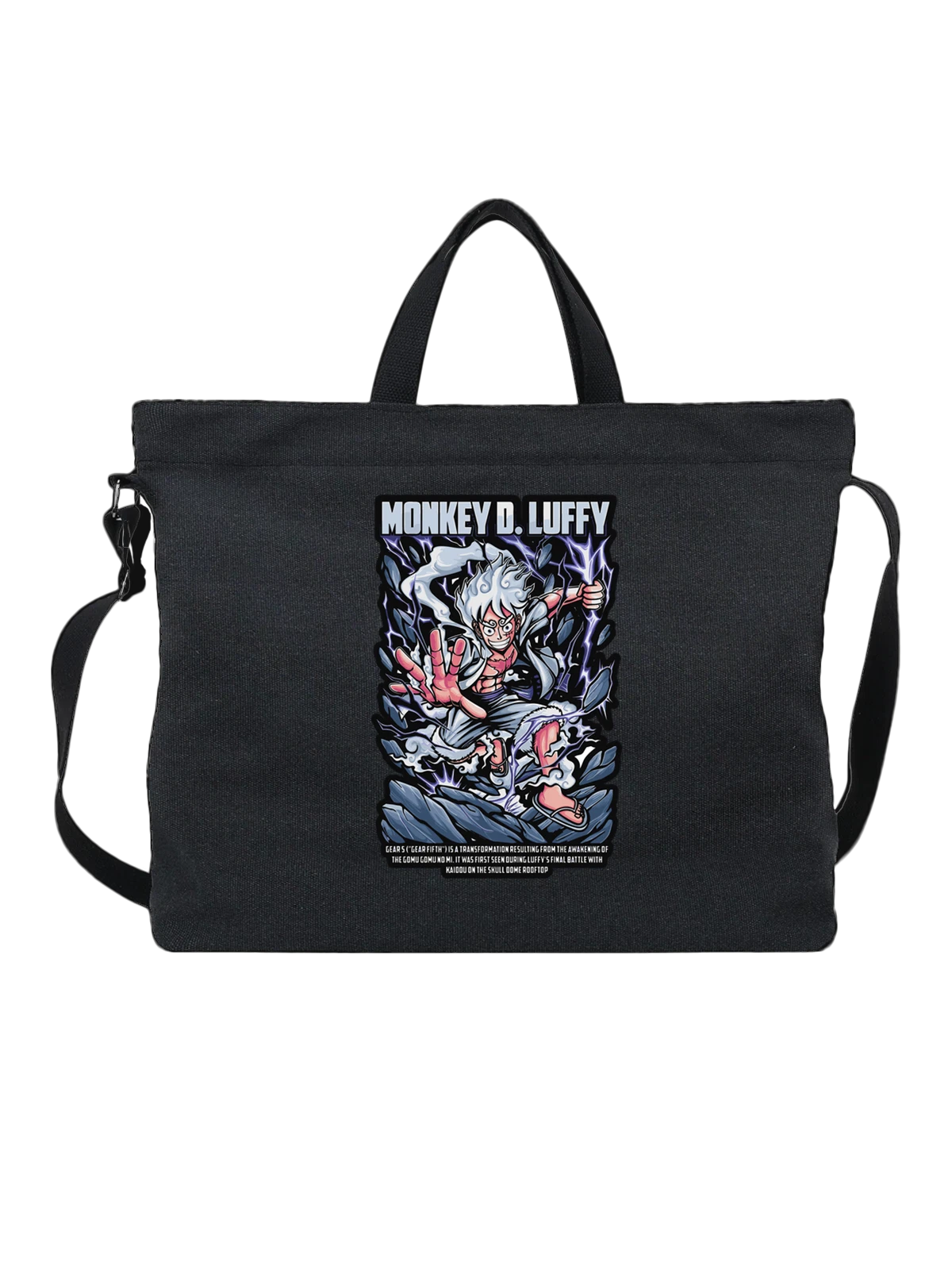Сумка чёрная с принтом Monkey D Luffy Gear 5 One Piece — резиновая сила — Чёрная, фото 1