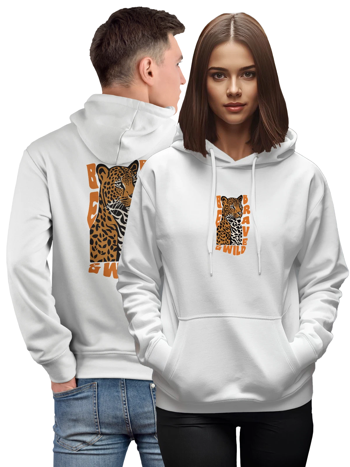 Худи Леопард be brave and wild белое с принтом — животный мир — Белая, фото 1