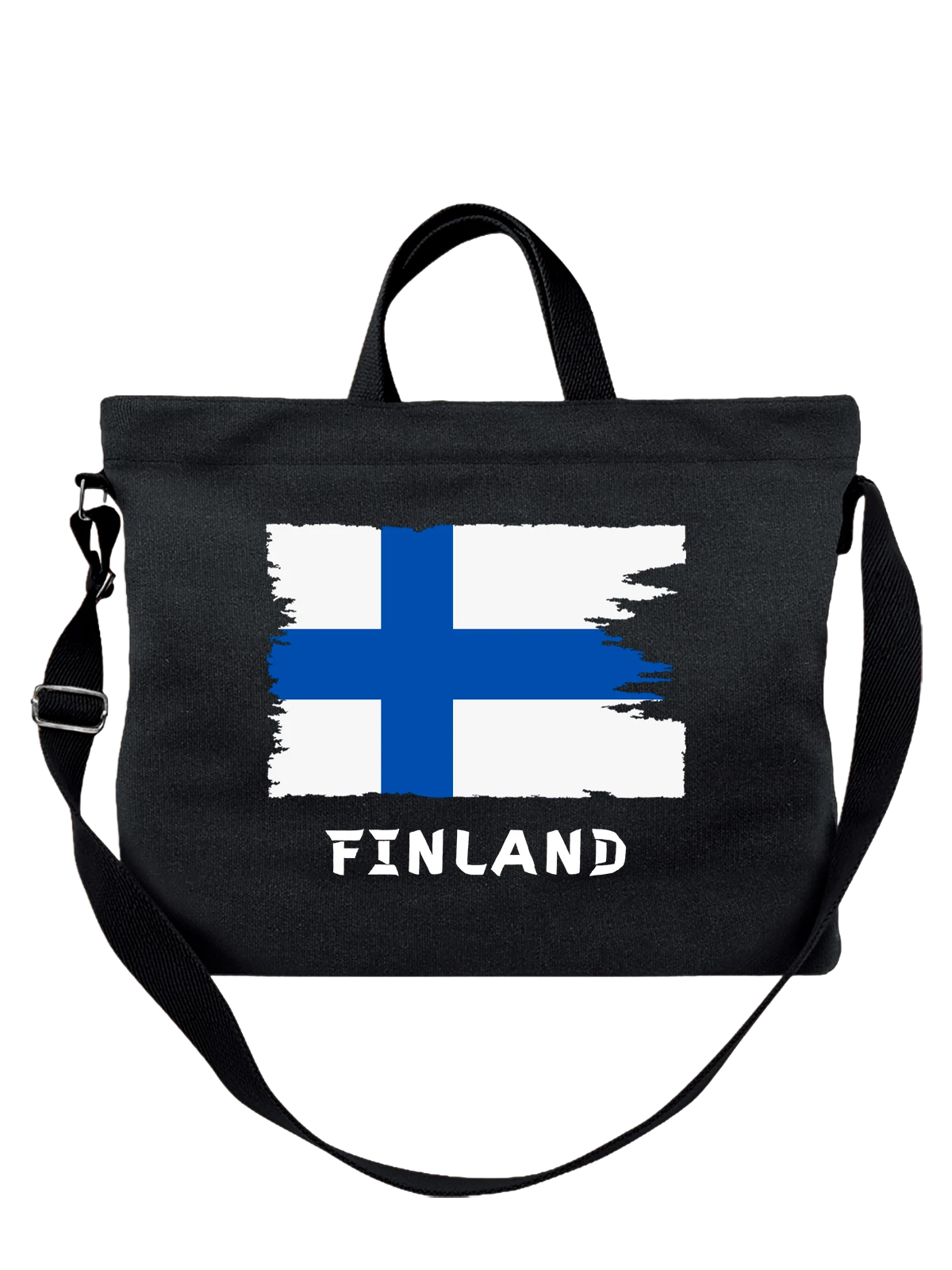 Сумка с флагом Финляндии Finland чёрная с принтом — национальная символика — Чёрная, фото 1