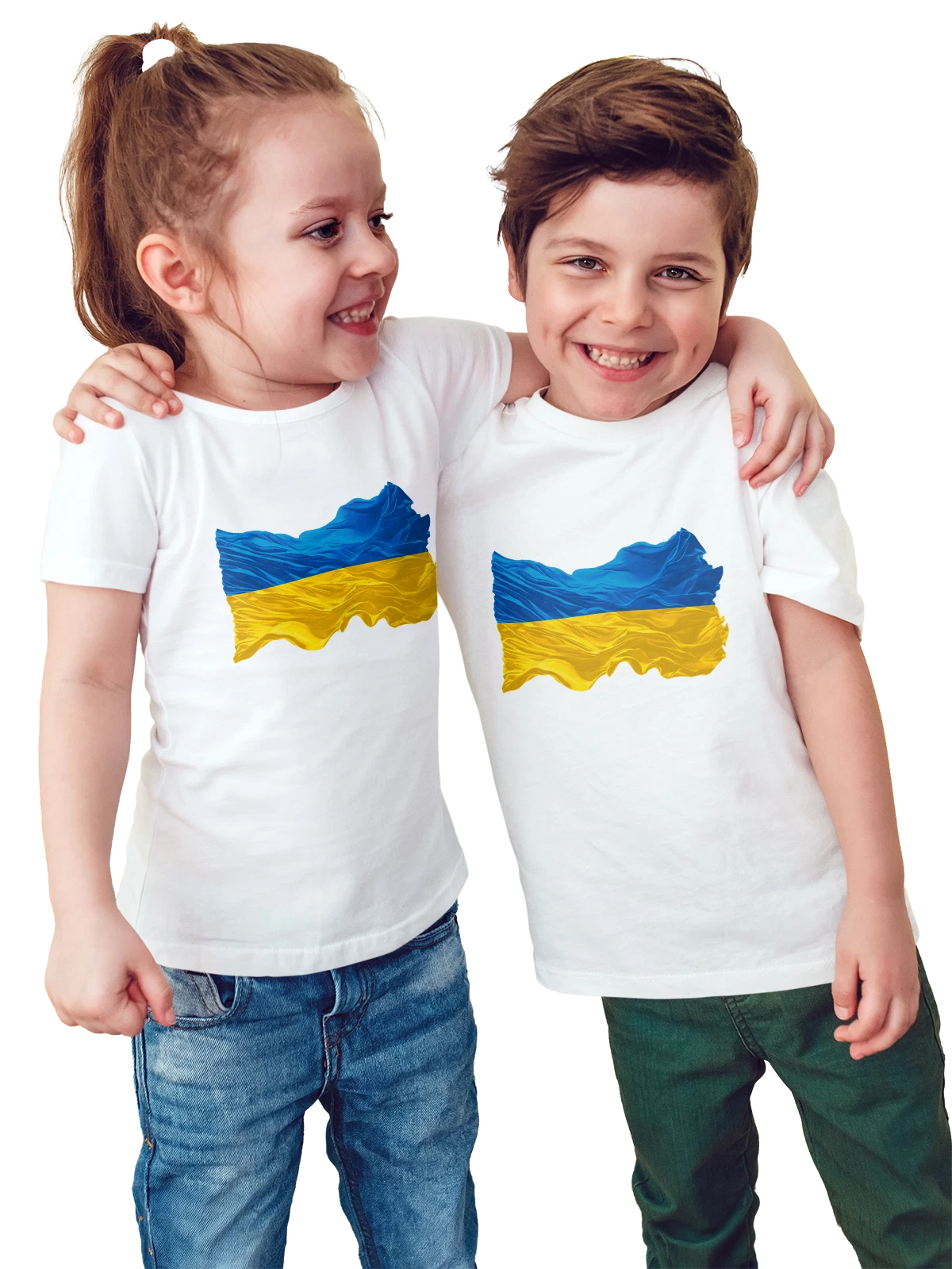 Футболка детская Флаг Украины волнистый синий и жёлтый белая с принтом — украинская государственная символика — Белая, фото 1