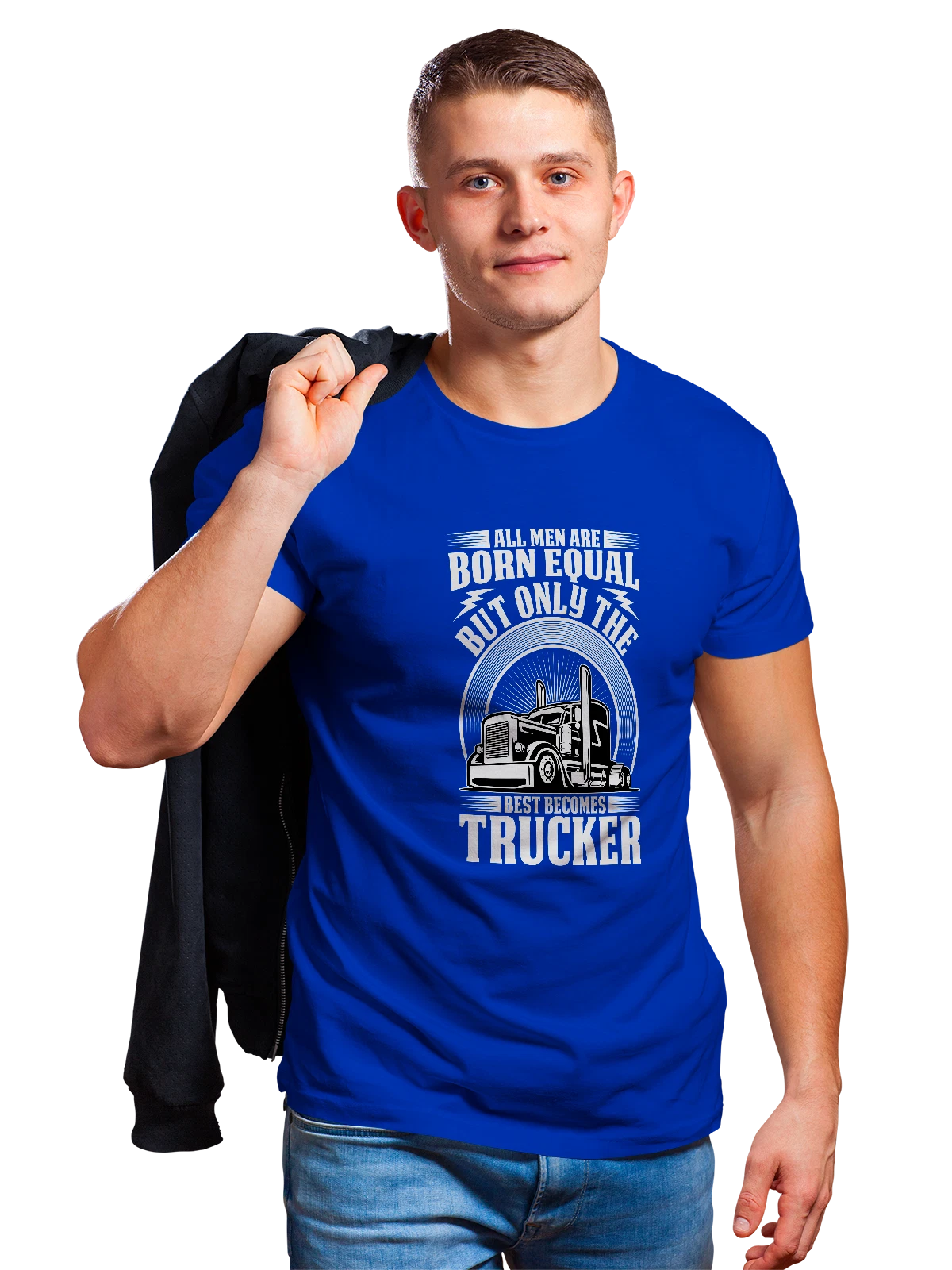 Футболка Грузовик only best becomes trucker синяя с принтом — дорога — Синяя, фото 1