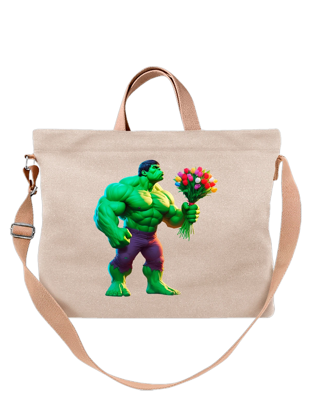 Сумка Халк Hulk с цветами белая с принтом — флористика — Белая, фото 1